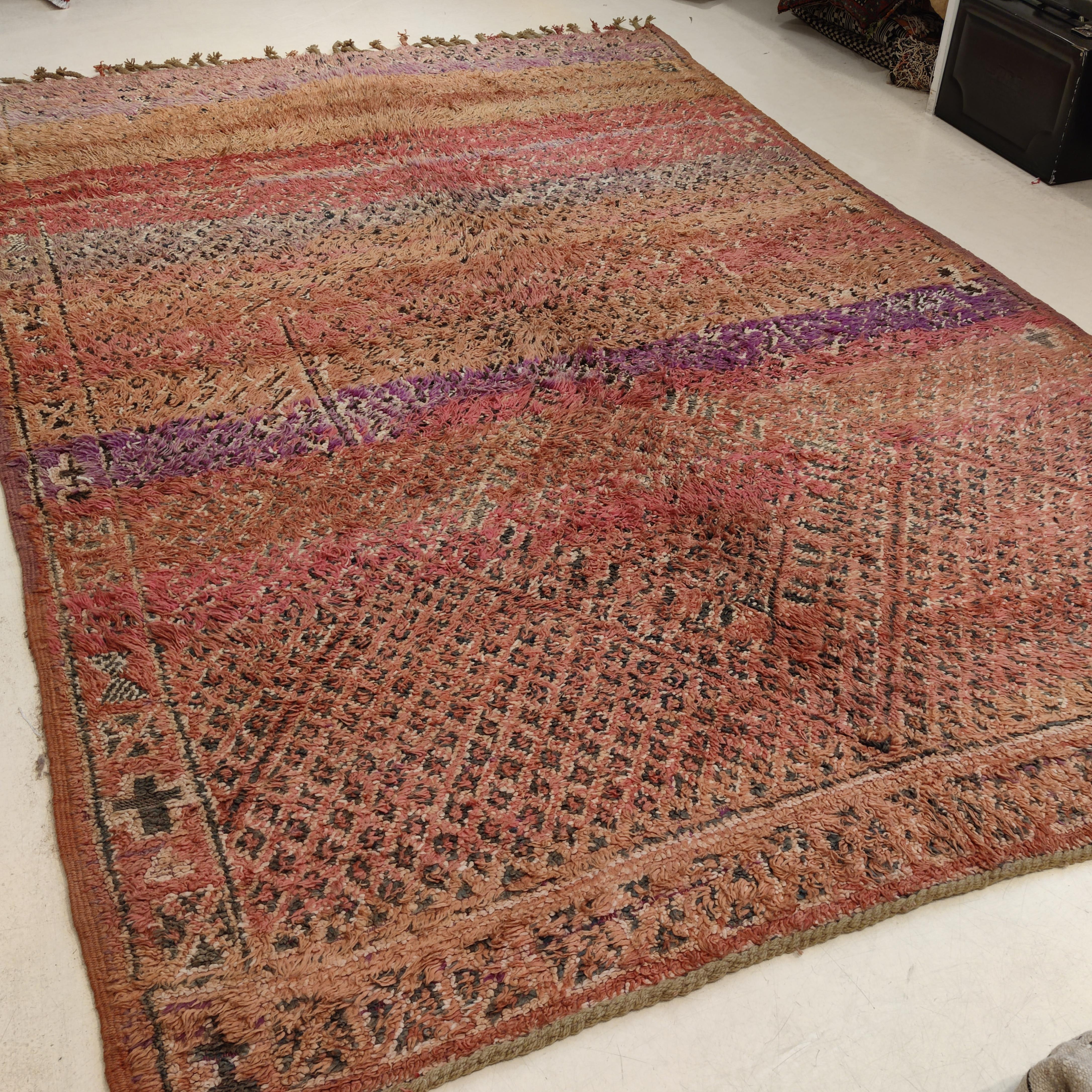 Wool Stunning Vintage Beni Mguild Moroccan Berber Rug in Rainbow Colours For Sale