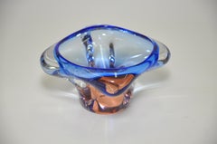 Stunning Vintage Blue Peach Art Glass Bowl Italian Murano