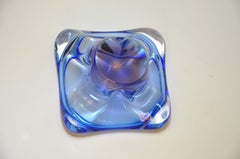 Stunning Vintage Blue Peach Art Glass Bowl Italian Murano