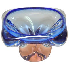 Stunning Retro Blue Peach Art Glass Bowl Italian Murano