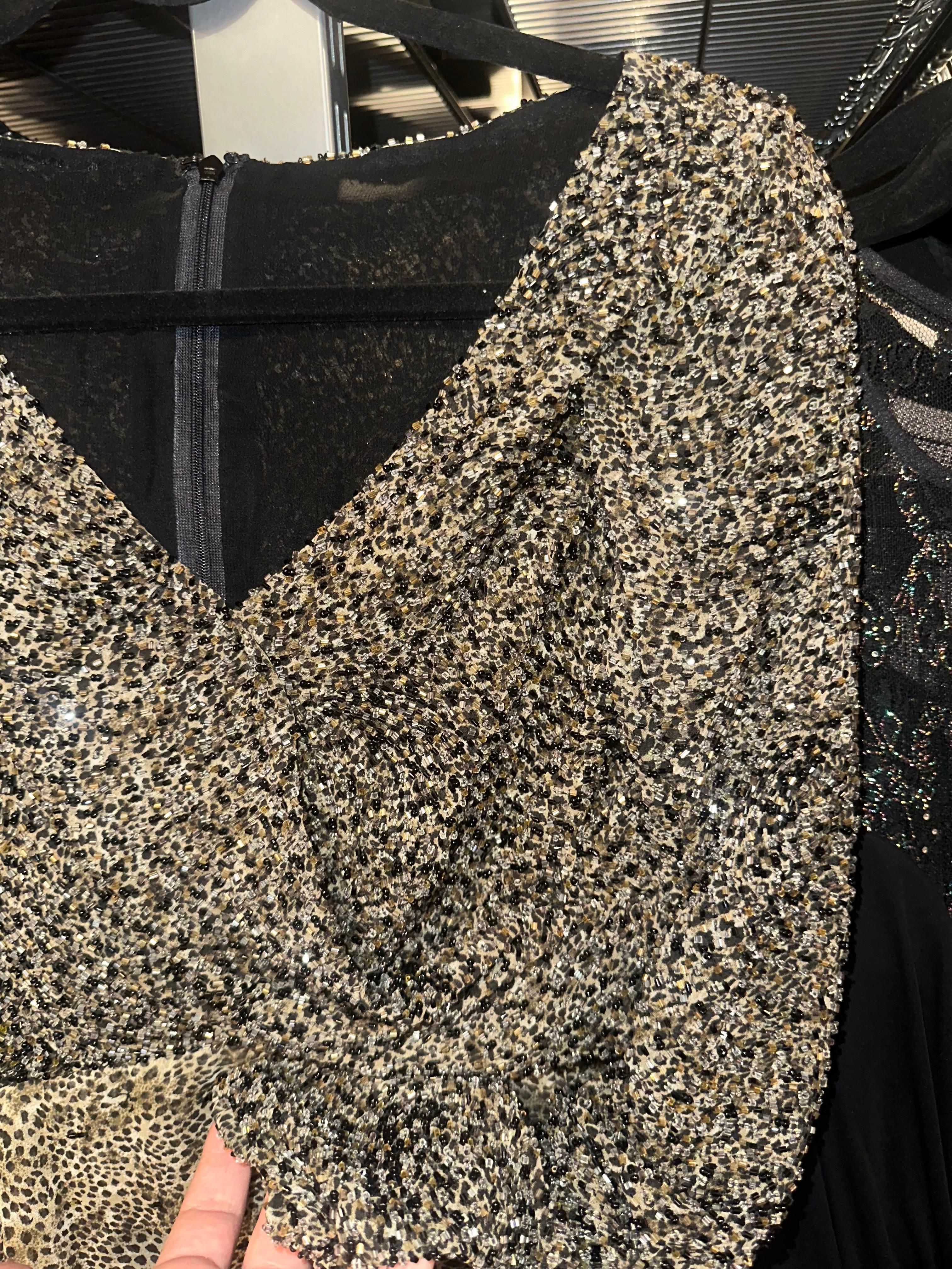 Stunning Vintage Bob Mackie Heavily Beaded Silk Chiffon Leopard Gown For Sale 7