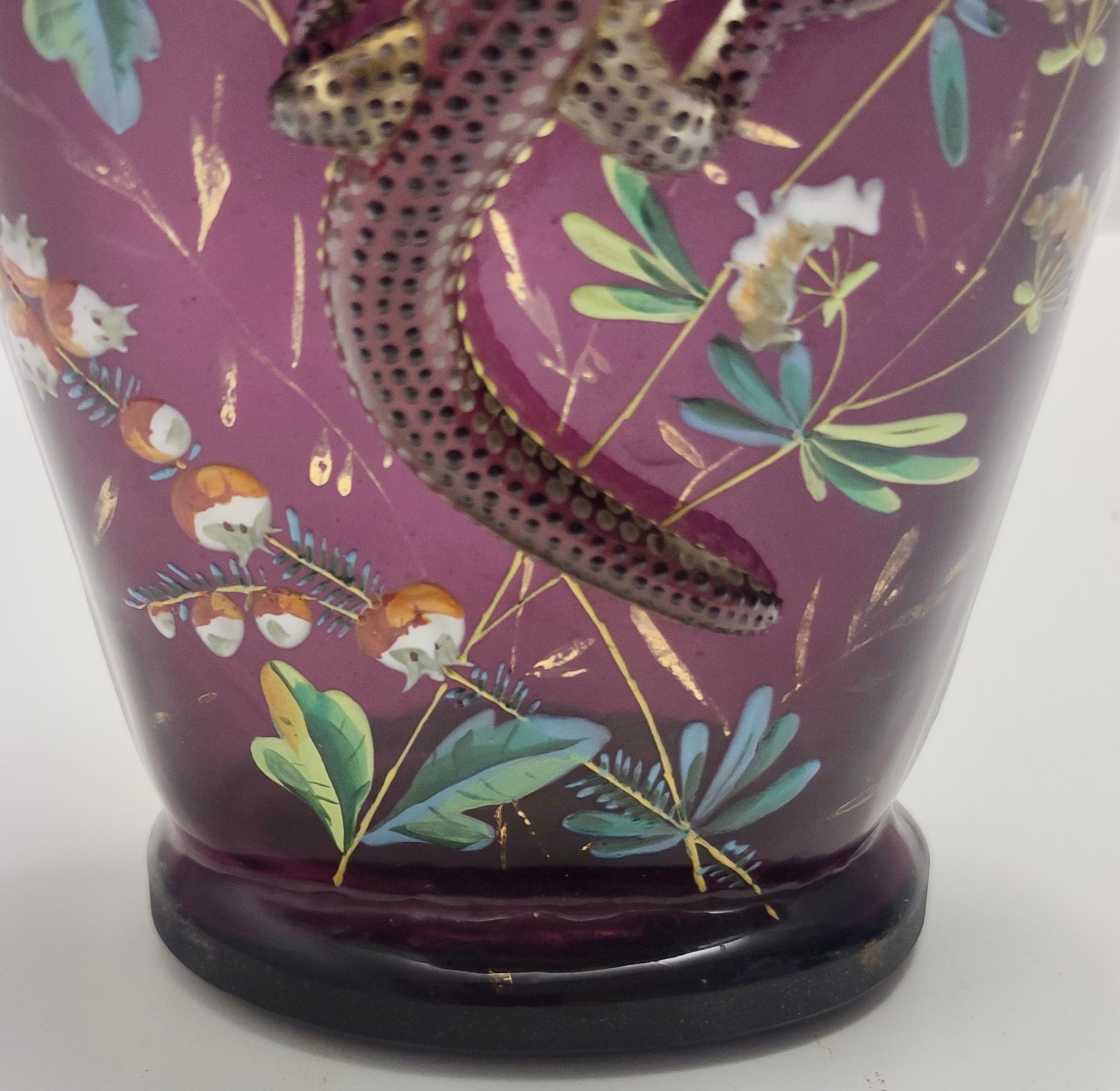 Stunning Vintage Bohemian Amethyst Blown Glass Vase with Salamander For Sale 4