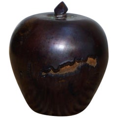 Stunning Vintage Bronzed Apple with Wood Core Nice Decorative Piece Bronze