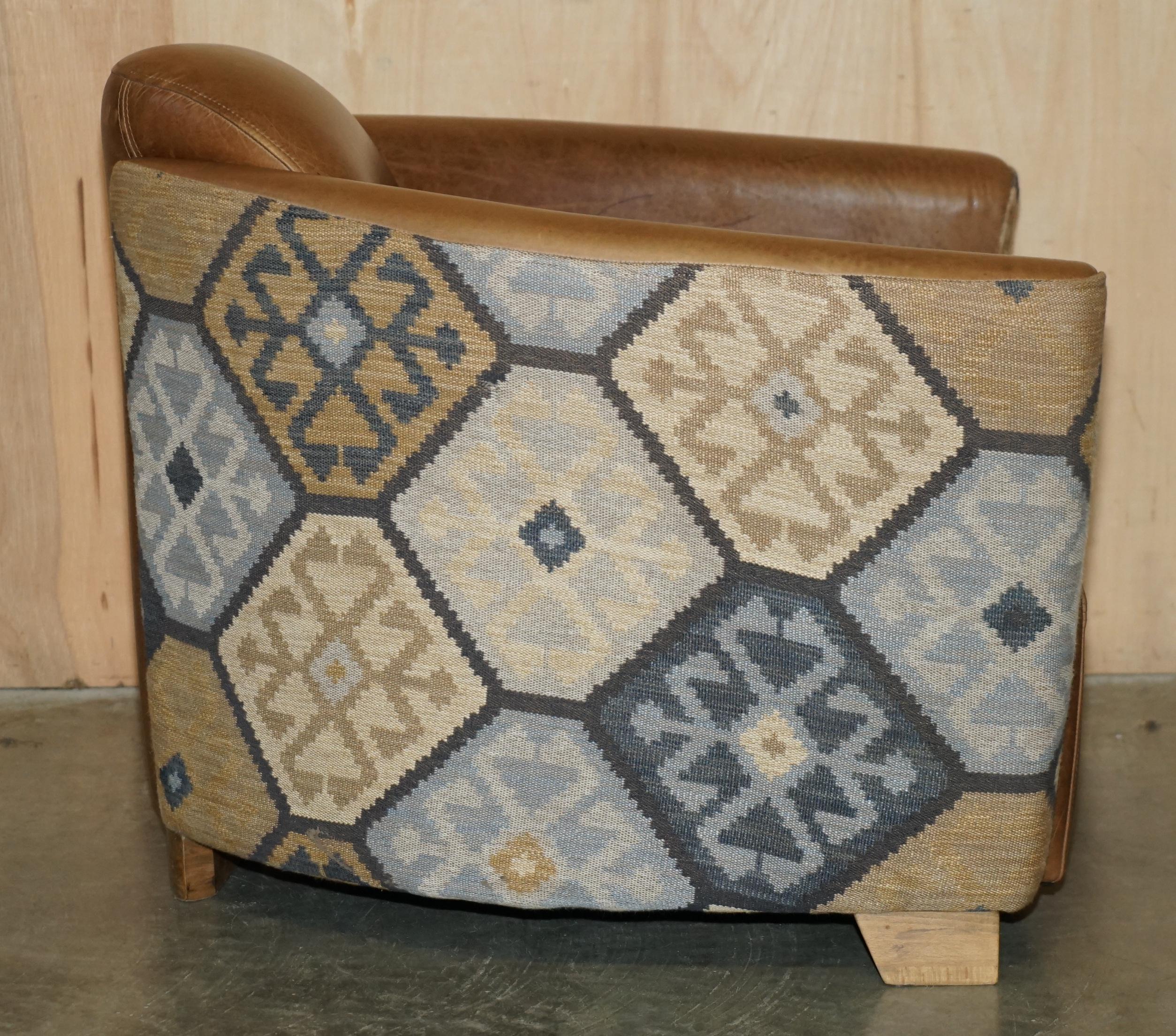 STUNNING ViNTAGE BROWN LEATHER & KILIM ROCKET ARMCHAIR & FOOTSTOOL SUITE For Sale 3