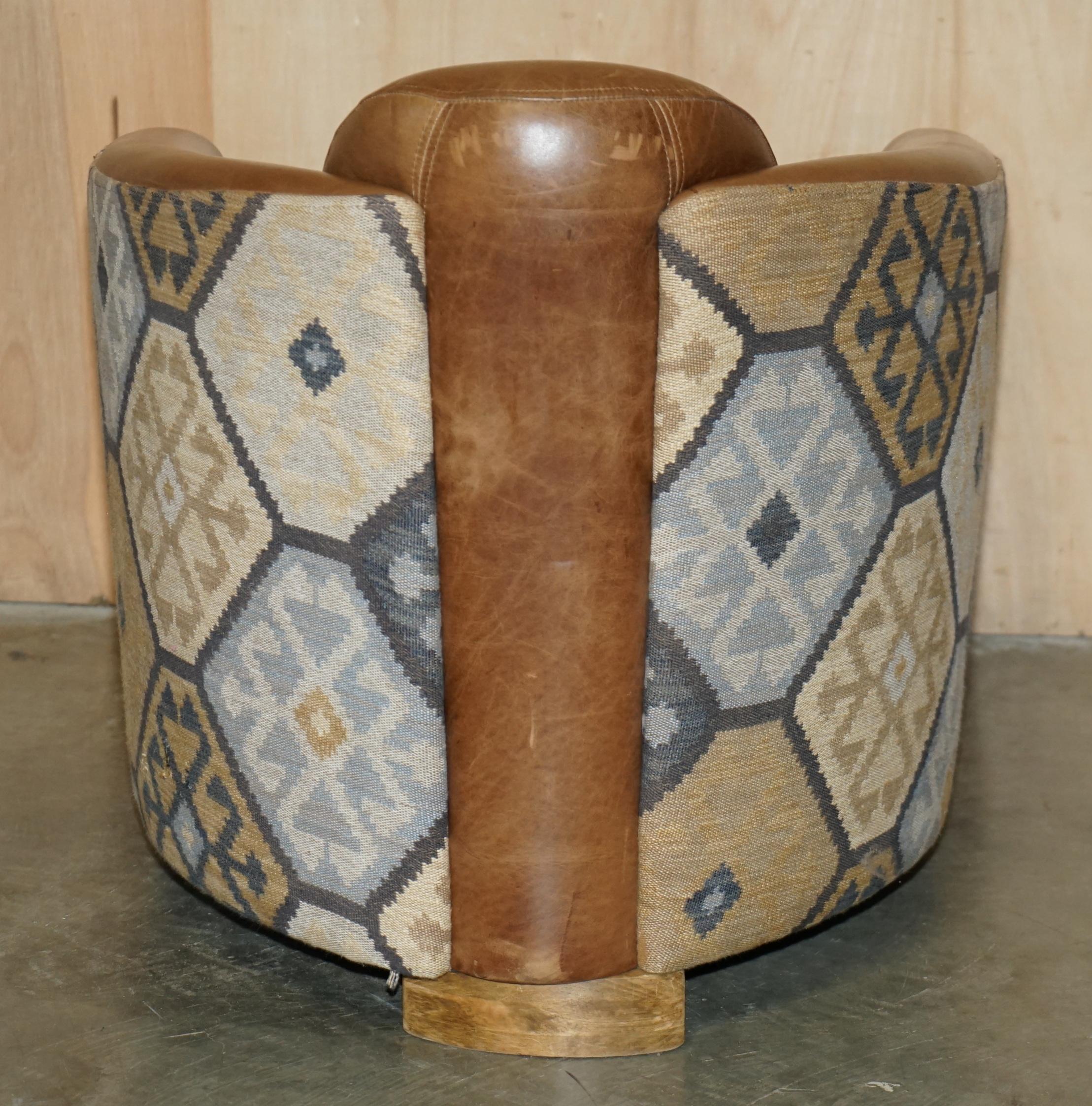 STUNNING ViNTAGE BROWN LEATHER & KILIM ROCKET ARMCHAIR & FOOTSTOOL SUITE For Sale 4