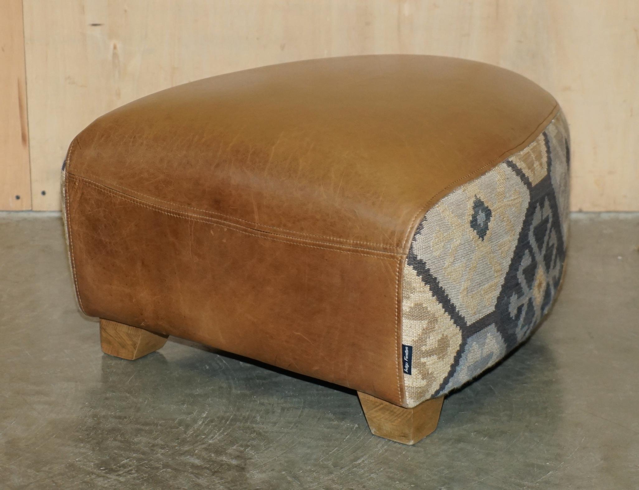 STUNNING ViNTAGE BROWN LEATHER & KILIM ROCKET ARMCHAIR & FOOTSTOOL SUITE For Sale 8