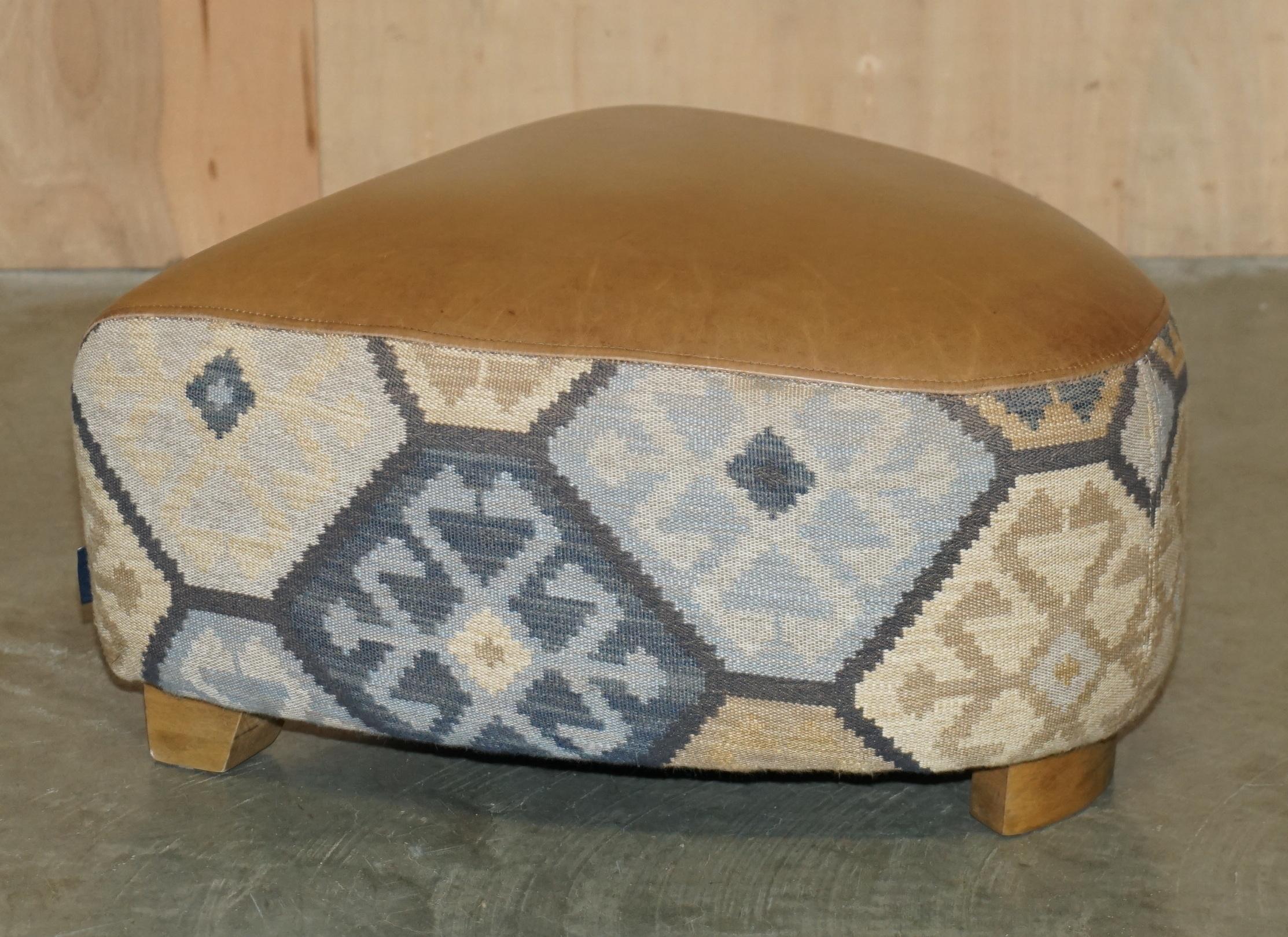 STUNNING ViNTAGE BROWN LEATHER & KILIM ROCKET ARMCHAIR & FOOTSTOOL SUITE For Sale 9