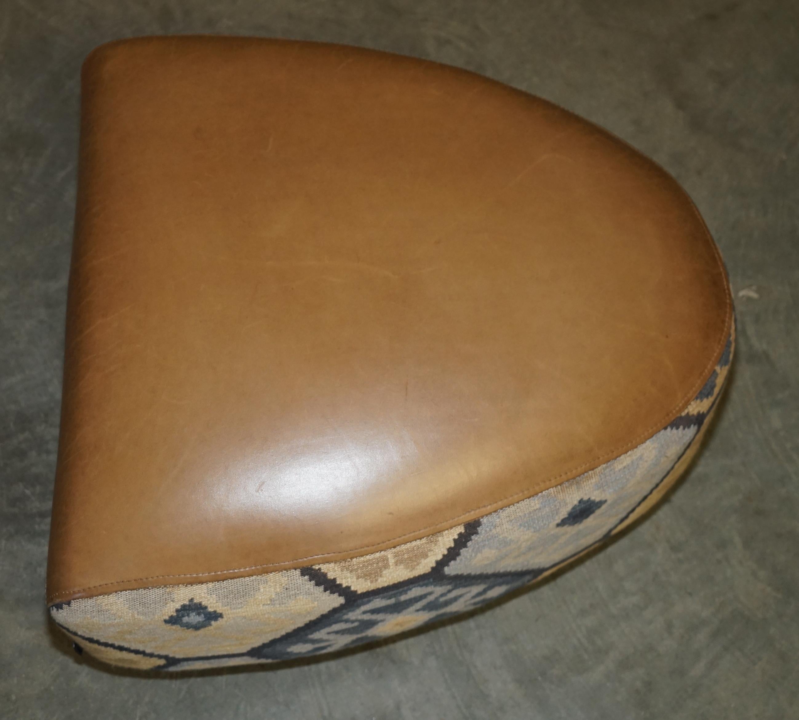 STUNNING ViNTAGE BROWN LEATHER & KILIM ROCKET ARMCHAIR & FOOTSTOOL SUITE For Sale 10