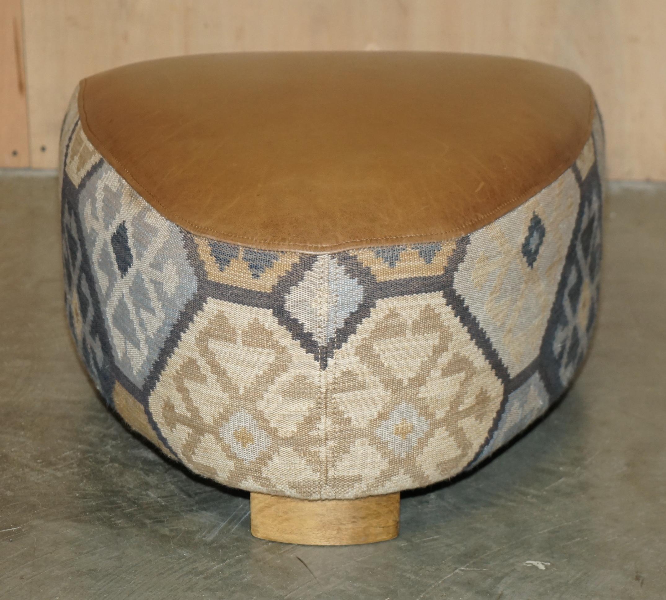 STUNNING ViNTAGE BROWN LEATHER & KILIM ROCKET ARMCHAIR & FOOTSTOOL SUITE For Sale 12