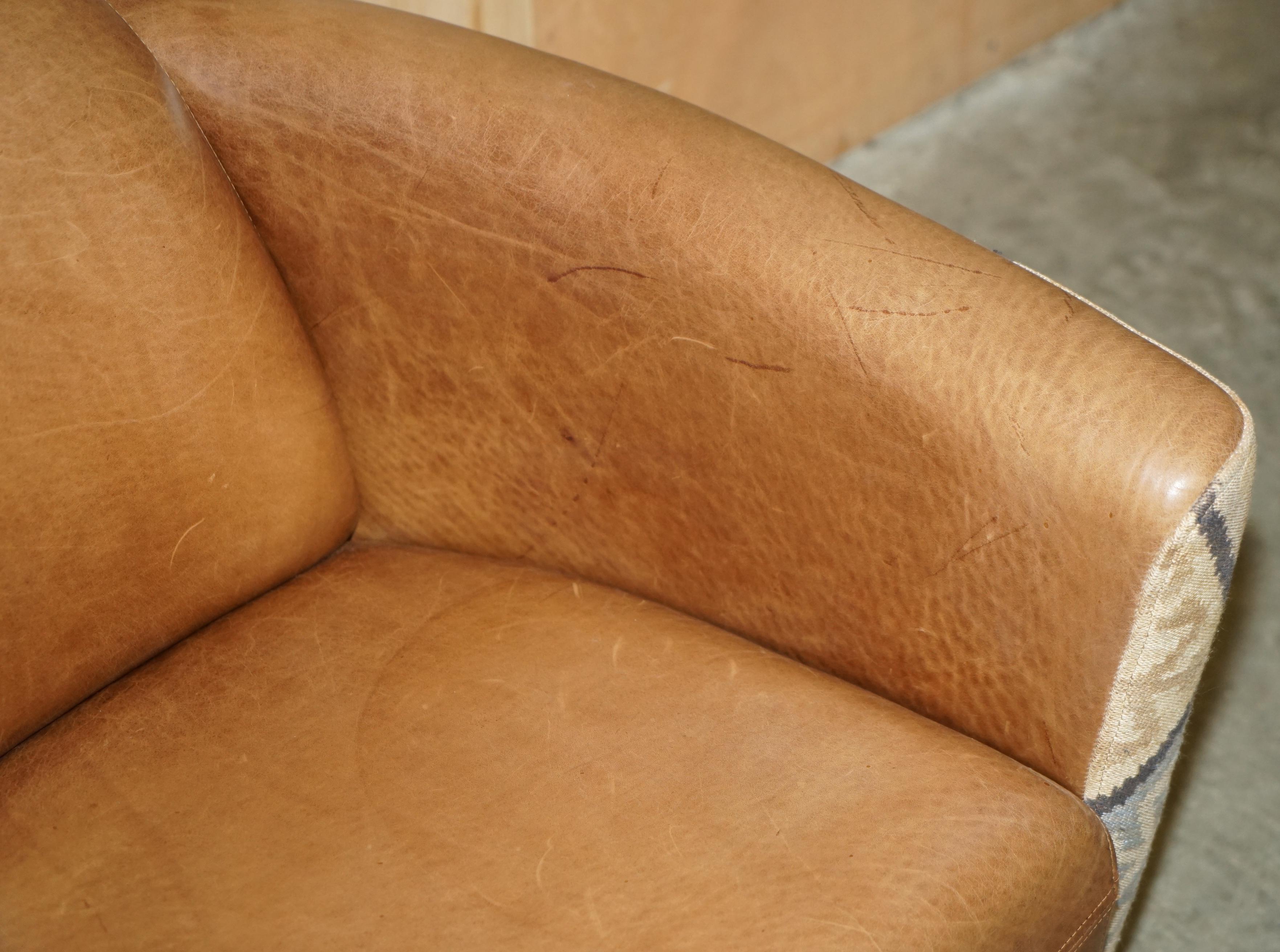 Leather STUNNING ViNTAGE BROWN LEATHER & KILIM ROCKET ARMCHAIR & FOOTSTOOL SUITE For Sale