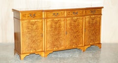 Stunning Vintage Burr Walnut Breakfront Sideboard with Four Large Drawers