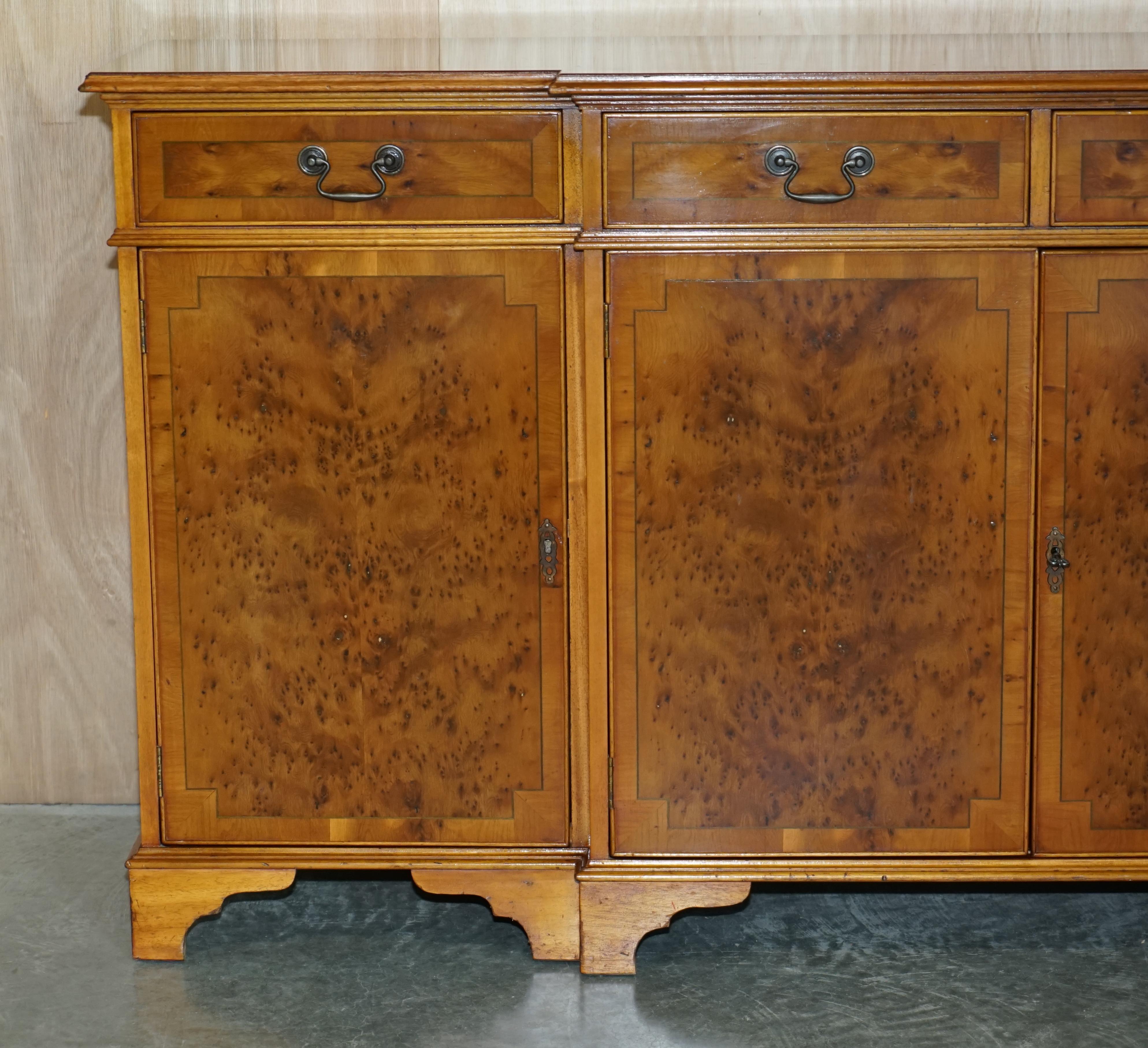 Victorian Stunning Vintage Burr Walnut Breakfront Sideboard with Four Large Drawers