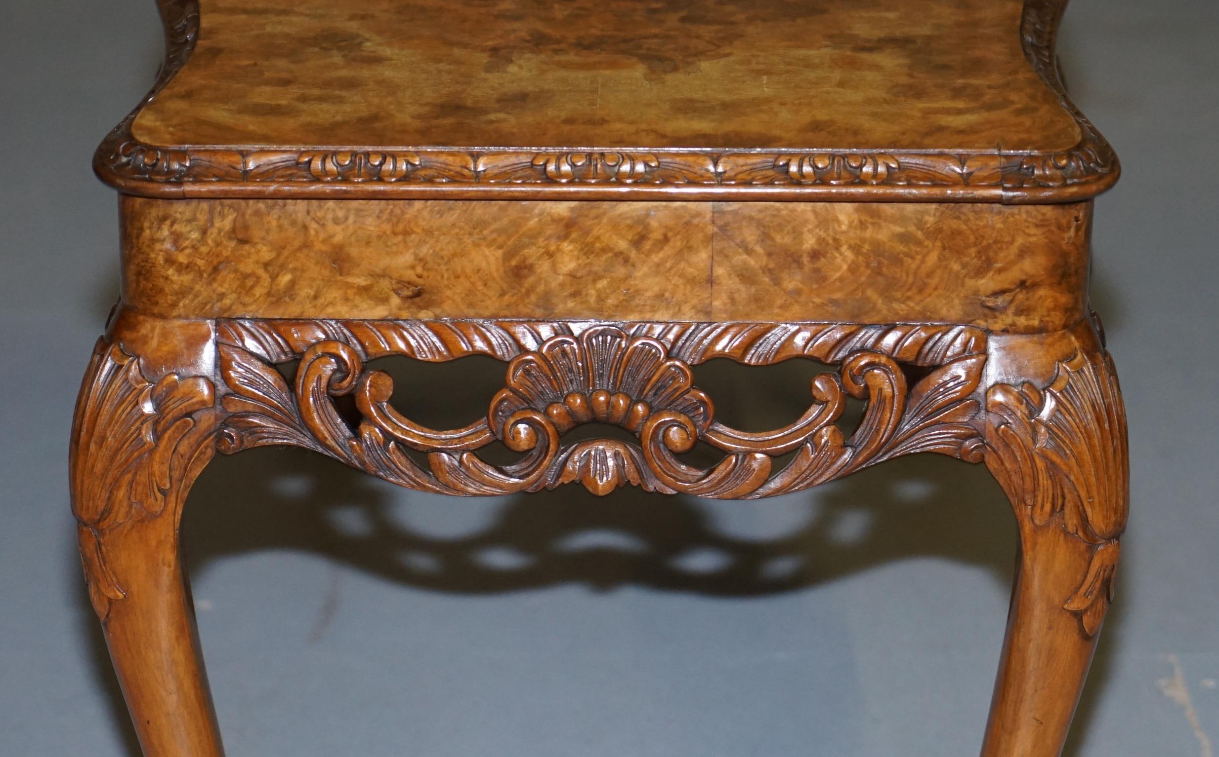 Stunning Vintage Burr Walnut Coffee Table with Ornately Carved Frame Lion Feet 9