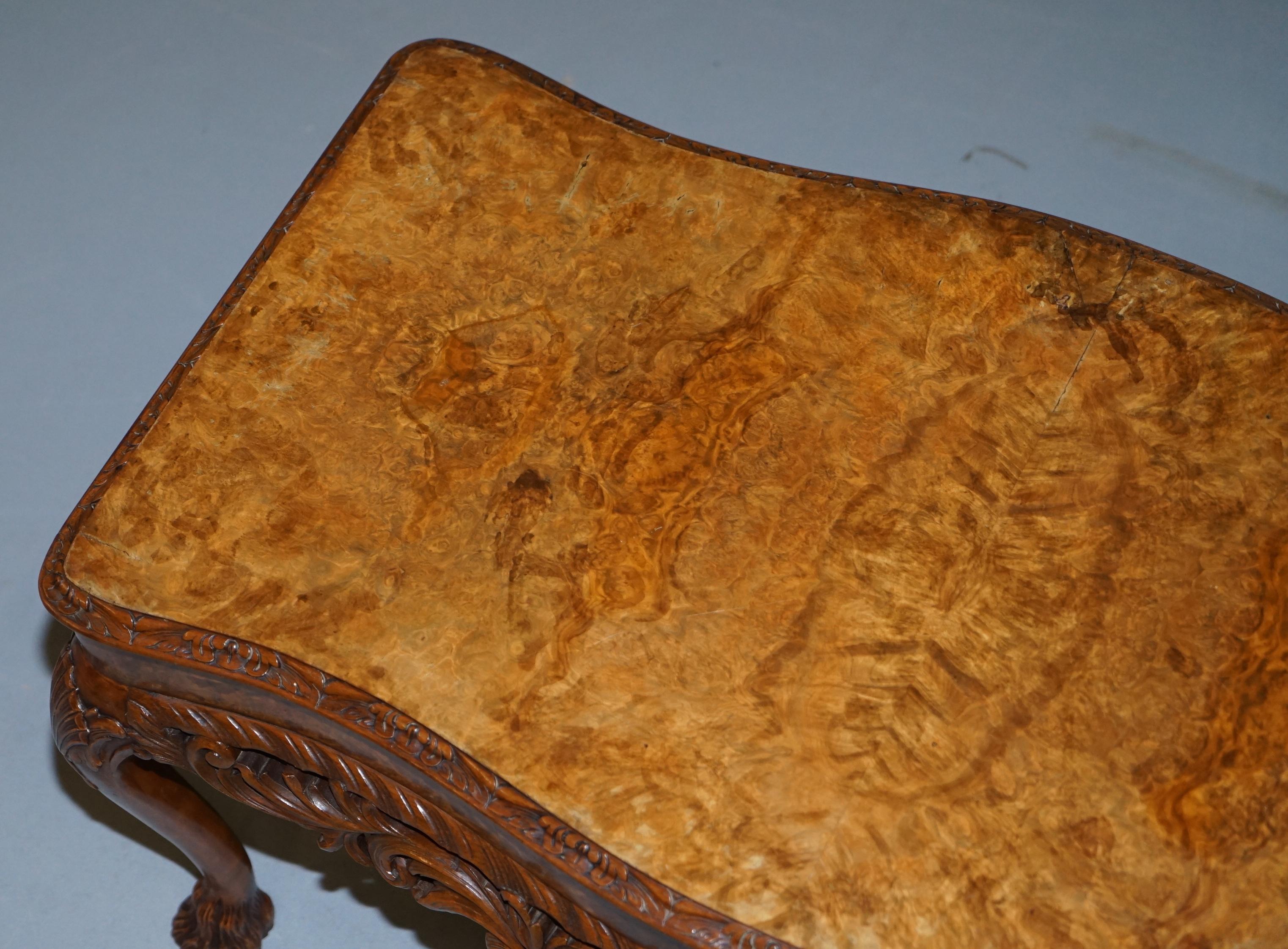 Modern Stunning Vintage Burr Walnut Coffee Table with Ornately Carved Frame Lion Feet