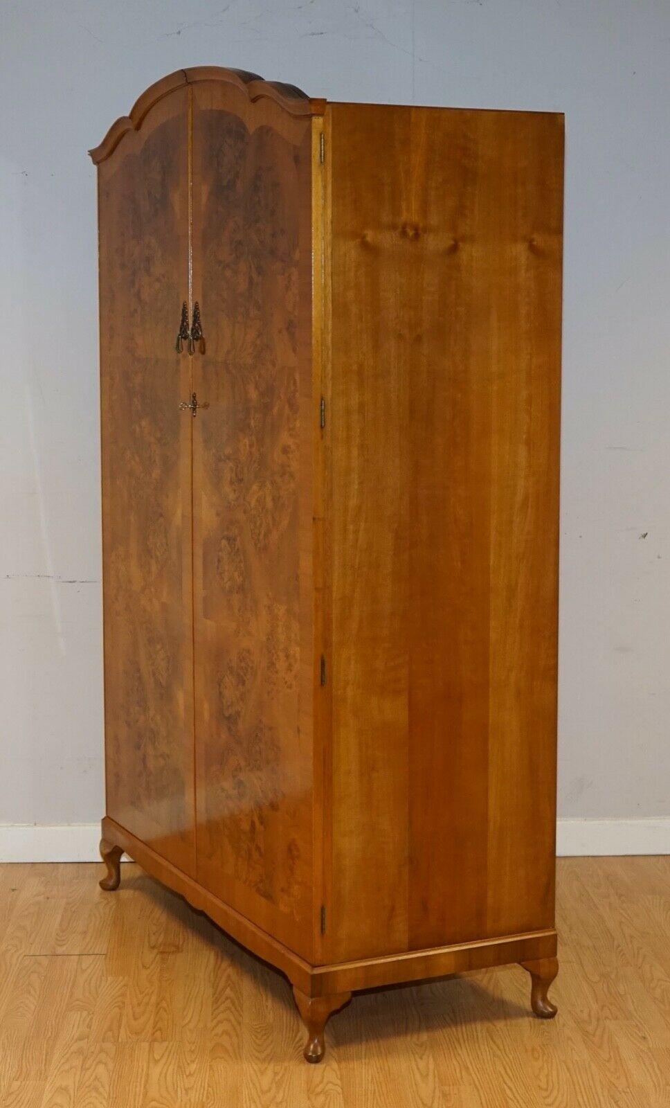 Stunning Vintage Burr Walnut Double Wardrobe with Queen Anne Legs Part of Suite 1