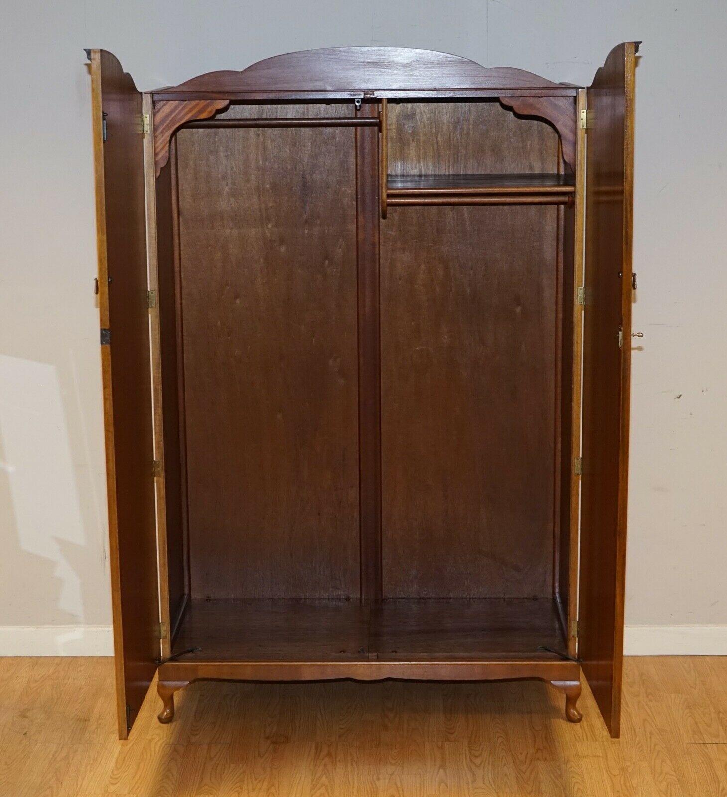 British Stunning Vintage Burr Walnut Double Wardrobe with Queen Anne Legs Part of Suite