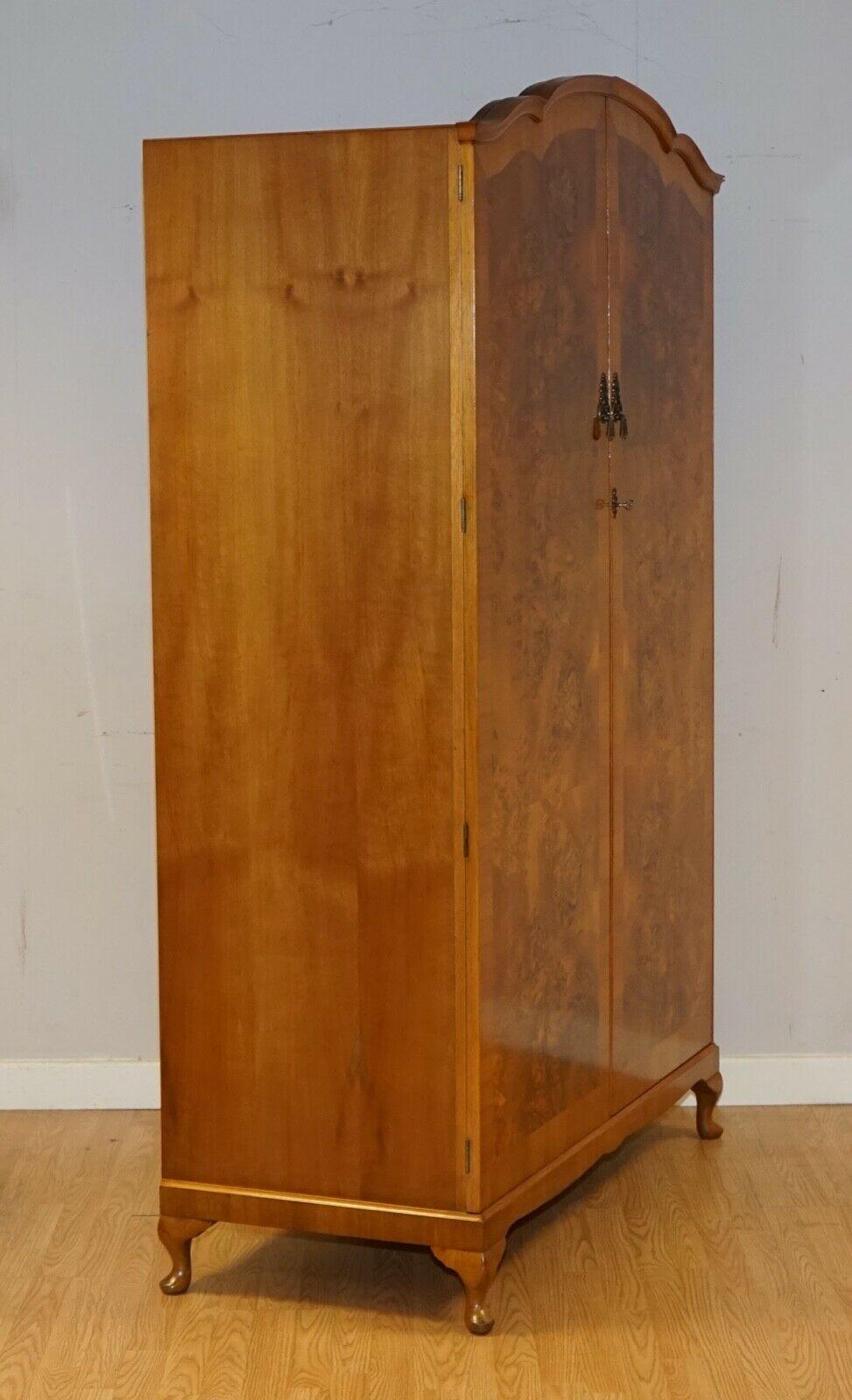 20th Century Stunning Vintage Burr Walnut Double Wardrobe with Queen Anne Legs Part of Suite