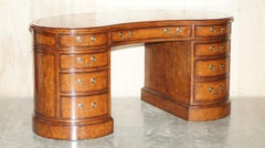 Stunning Vintage Burr Walnut Green Leather Kidney Desk with Stunning Timber