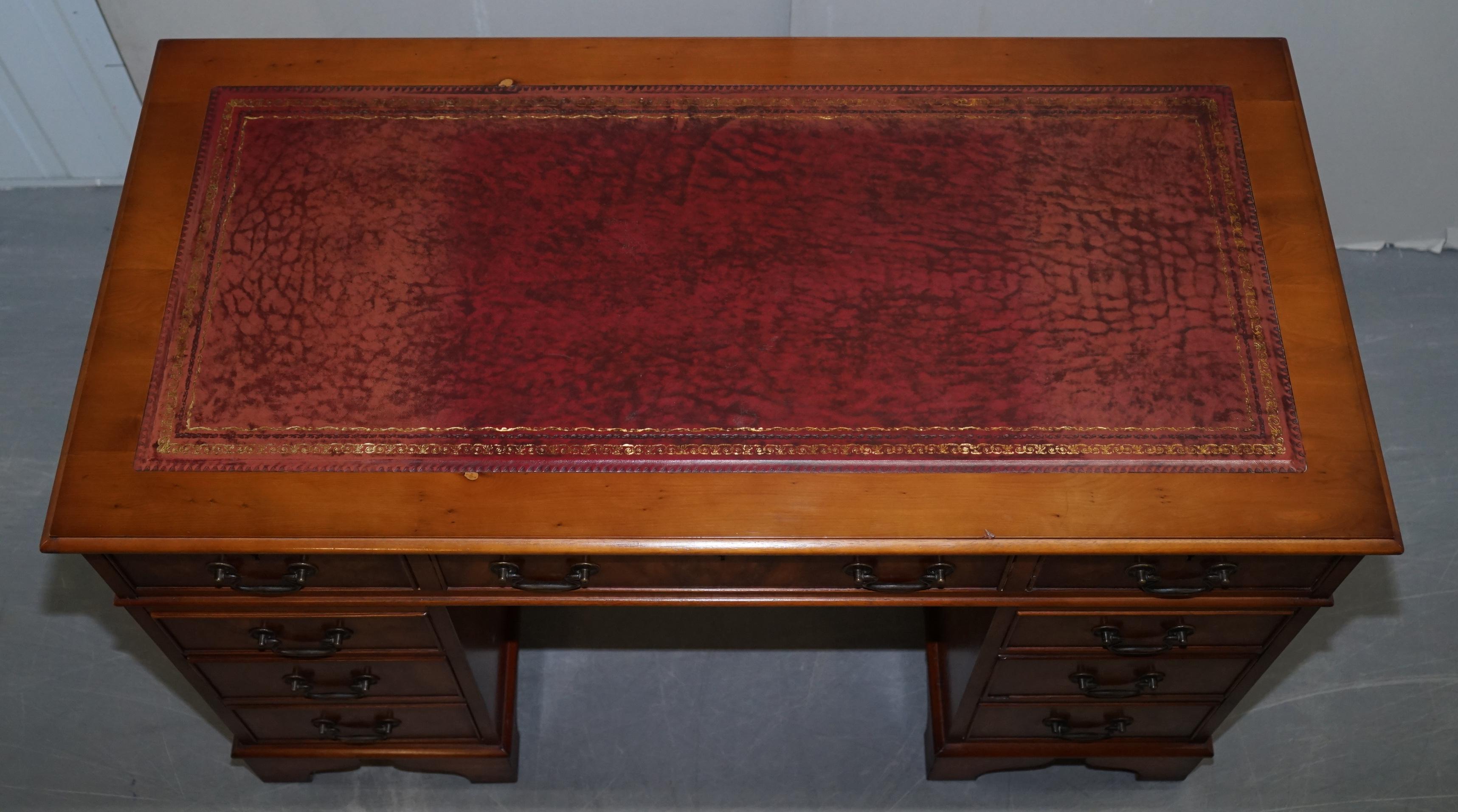 Stunning Vintage Burr Walnut Partners Desk with Oxblood Leather Writing Surface 4