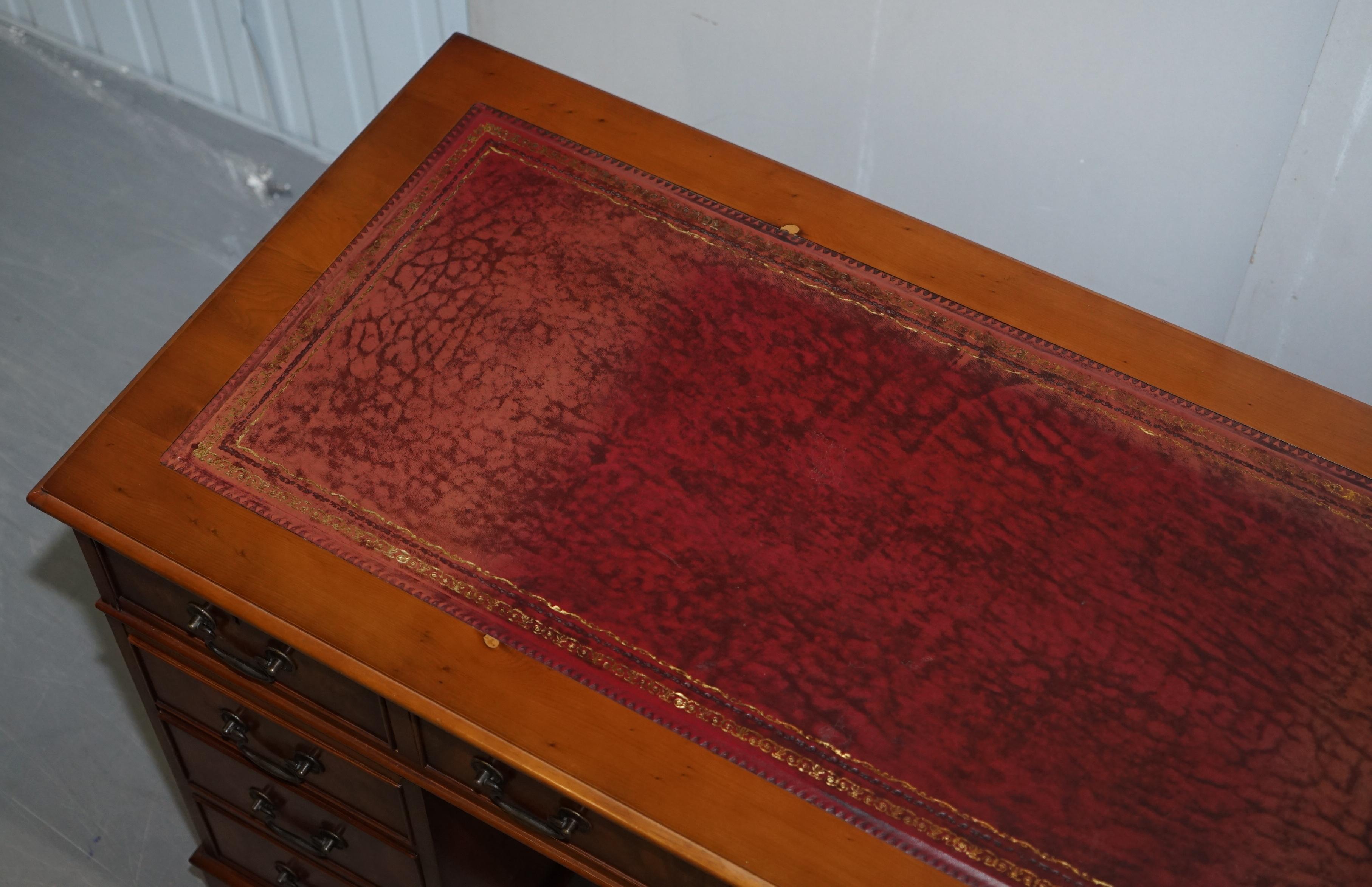 Stunning Vintage Burr Walnut Partners Desk with Oxblood Leather Writing Surface 5