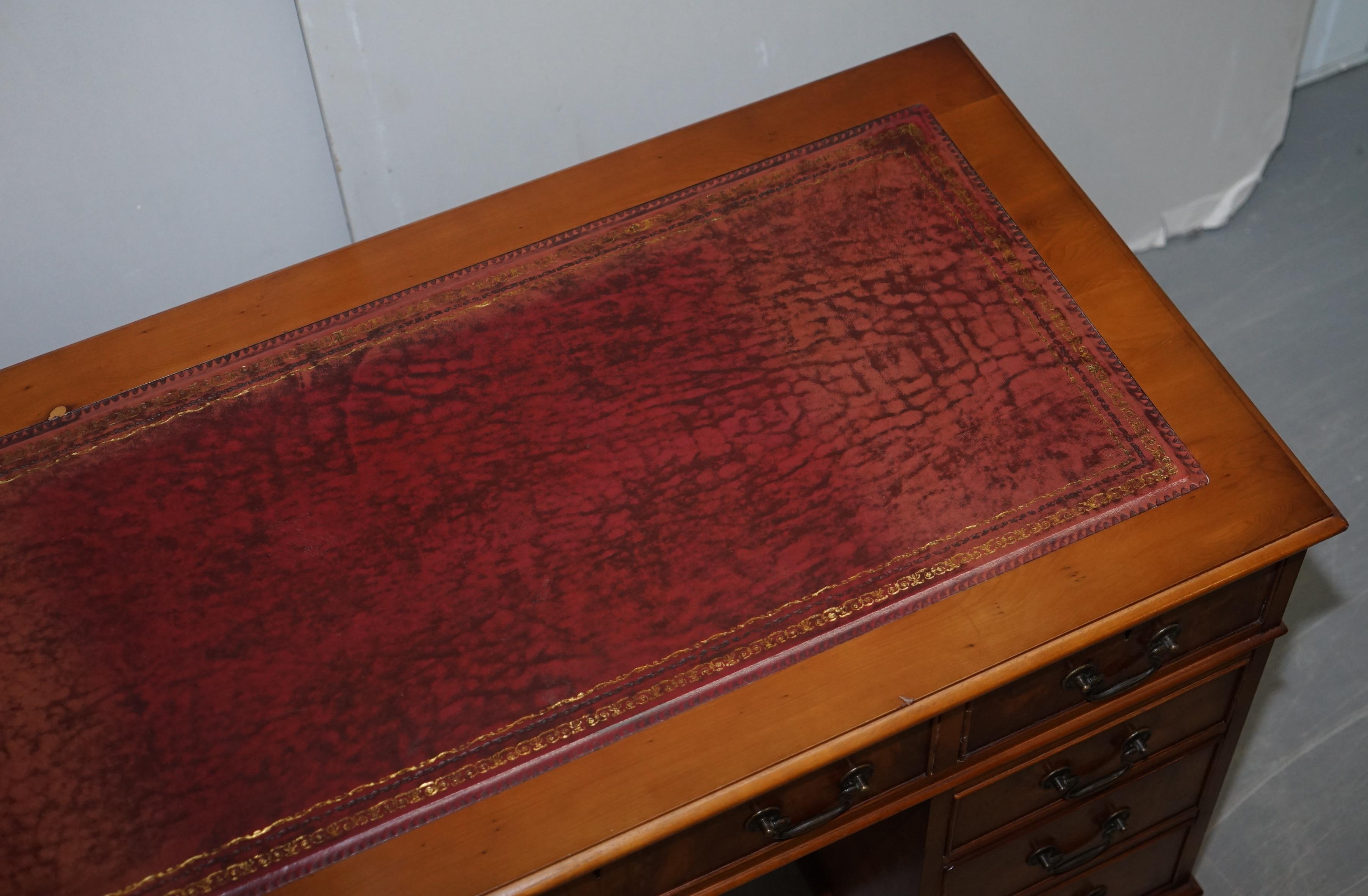 Stunning Vintage Burr Walnut Partners Desk with Oxblood Leather Writing Surface 6