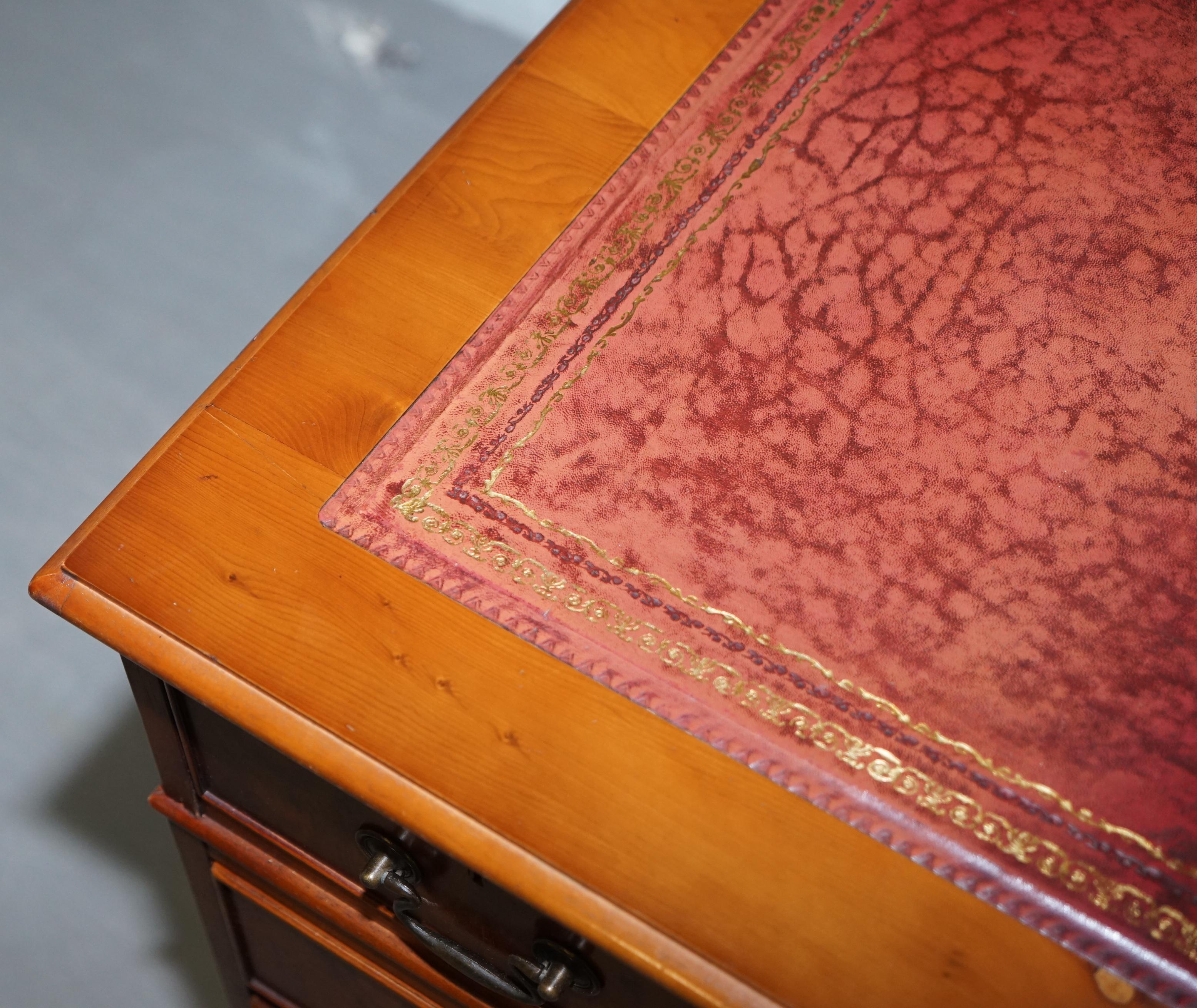 Stunning Vintage Burr Walnut Partners Desk with Oxblood Leather Writing Surface 7