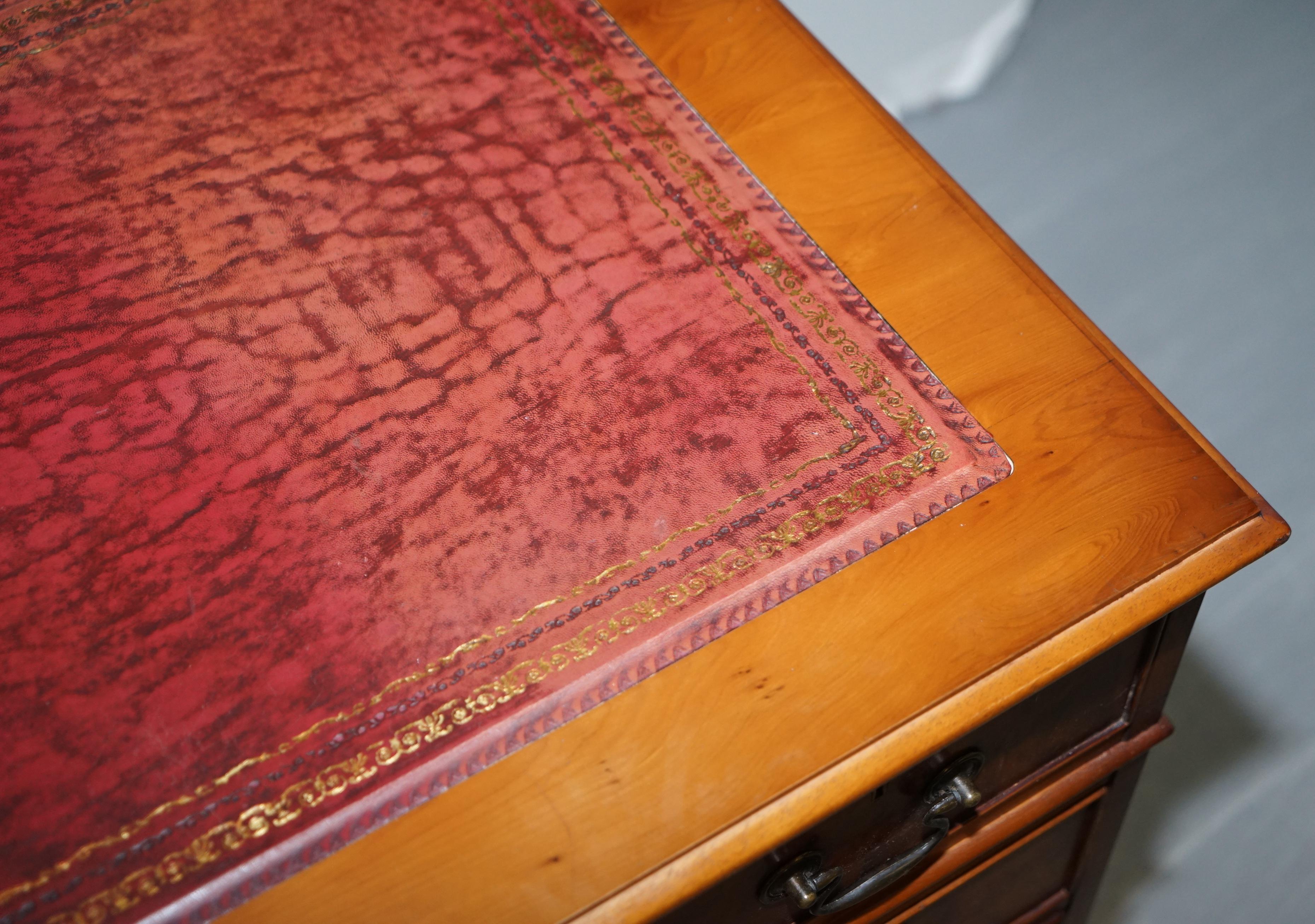 Stunning Vintage Burr Walnut Partners Desk with Oxblood Leather Writing Surface 8