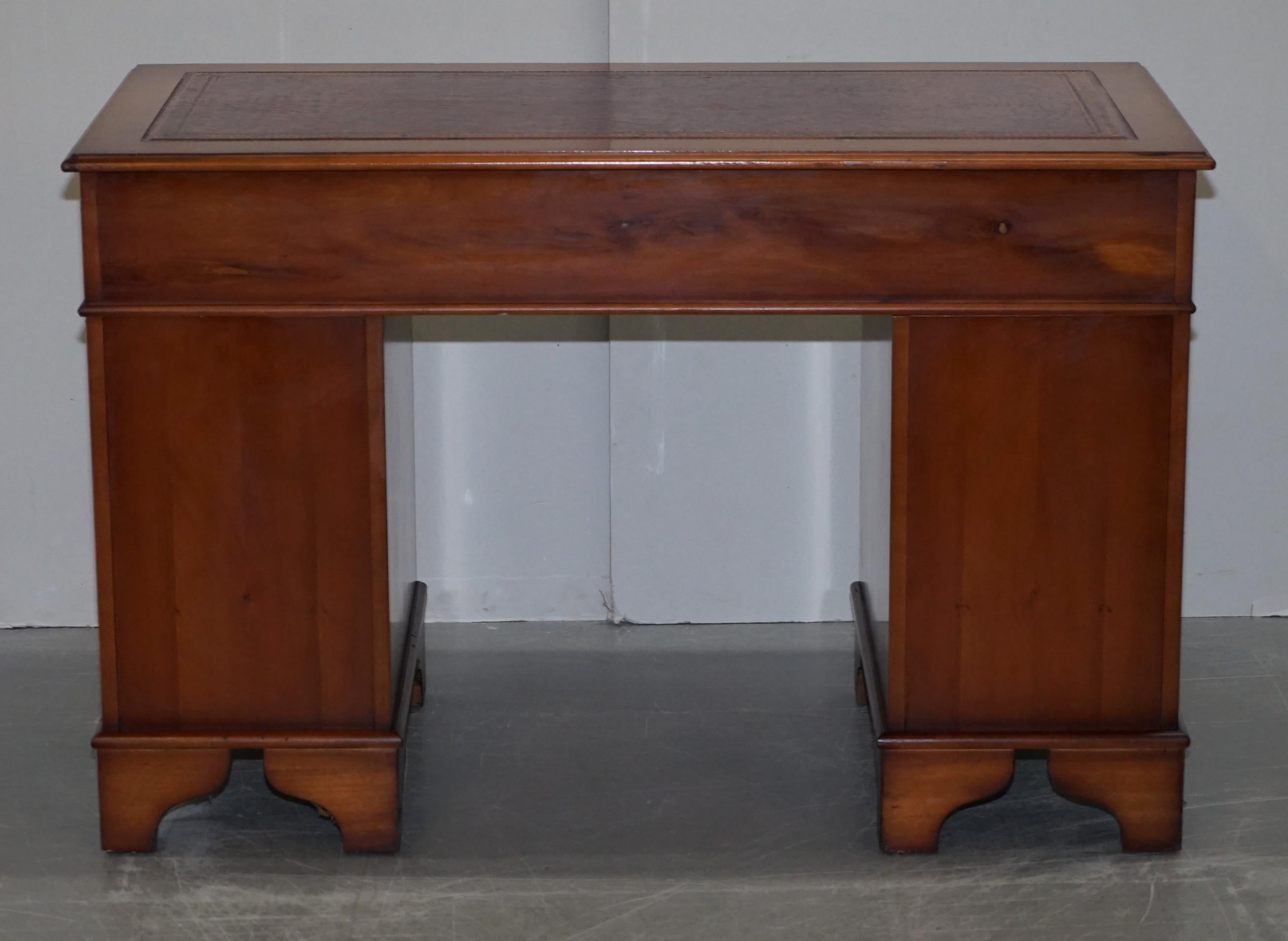 Stunning Vintage Burr Walnut Partners Desk with Oxblood Leather Writing Surface 11