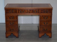 Stunning Vintage Burr Walnut Partners Desk with Oxblood Leather Writing Surface