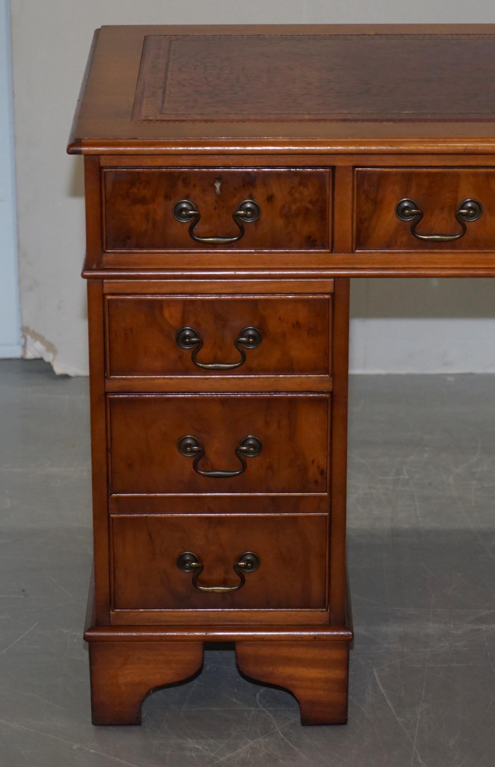 Victorian Stunning Vintage Burr Walnut Partners Desk with Oxblood Leather Writing Surface