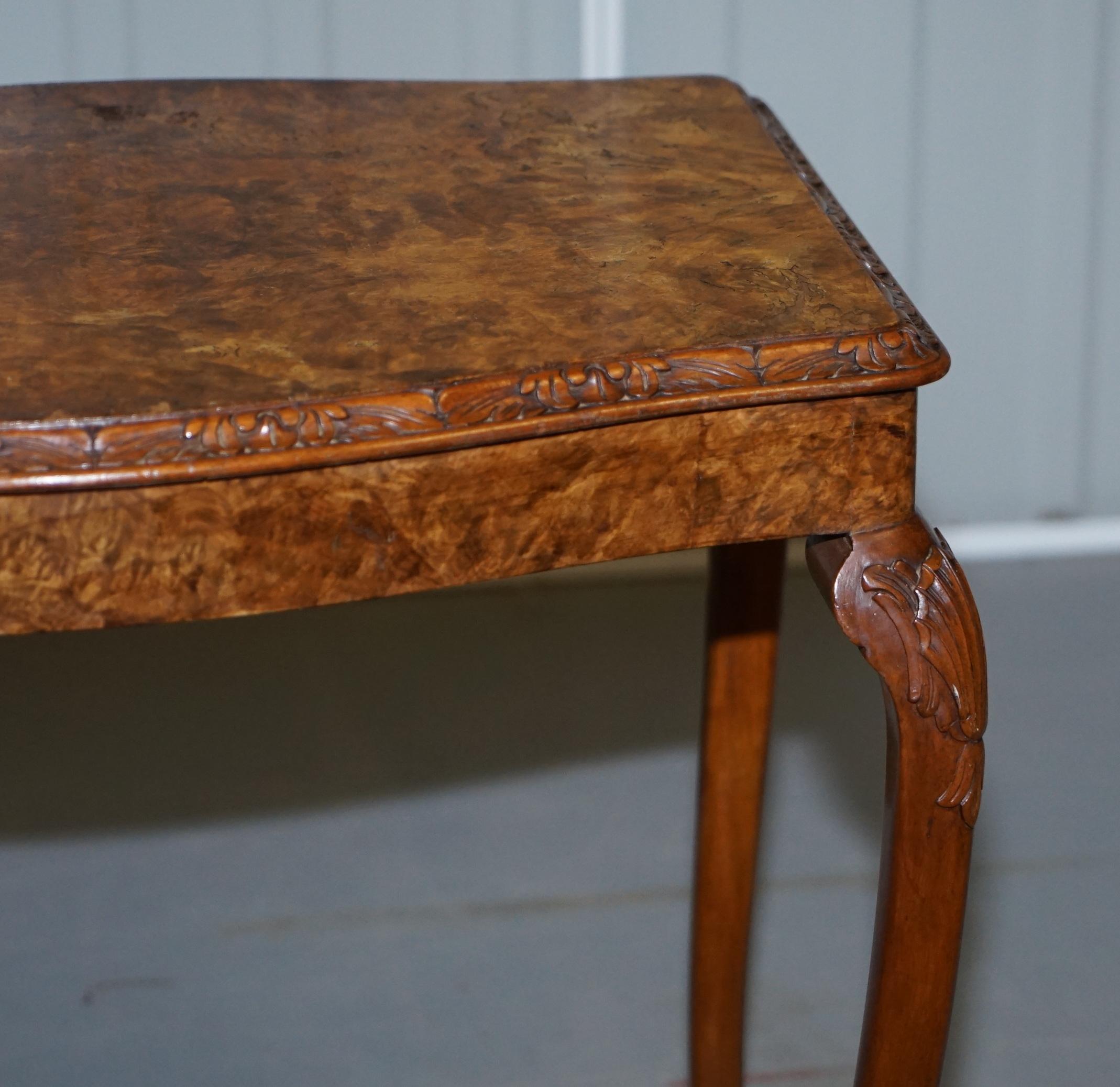 Stunning Vintage Burr Walnut Side Lamp Table Ornately Carved Frame Lion Feet For Sale 4