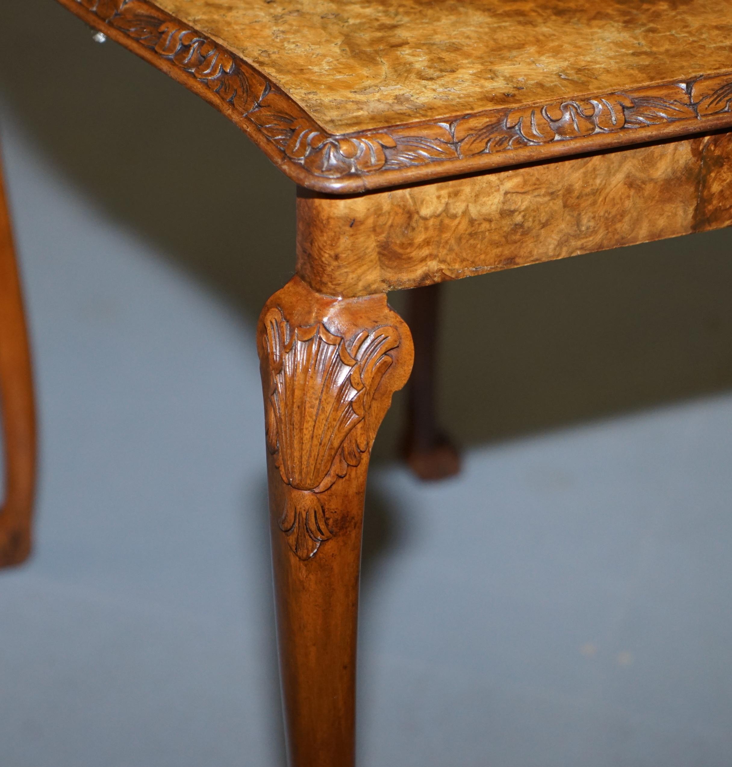 Stunning Vintage Burr Walnut Side Lamp Table Ornately Carved Frame Lion Feet For Sale 11