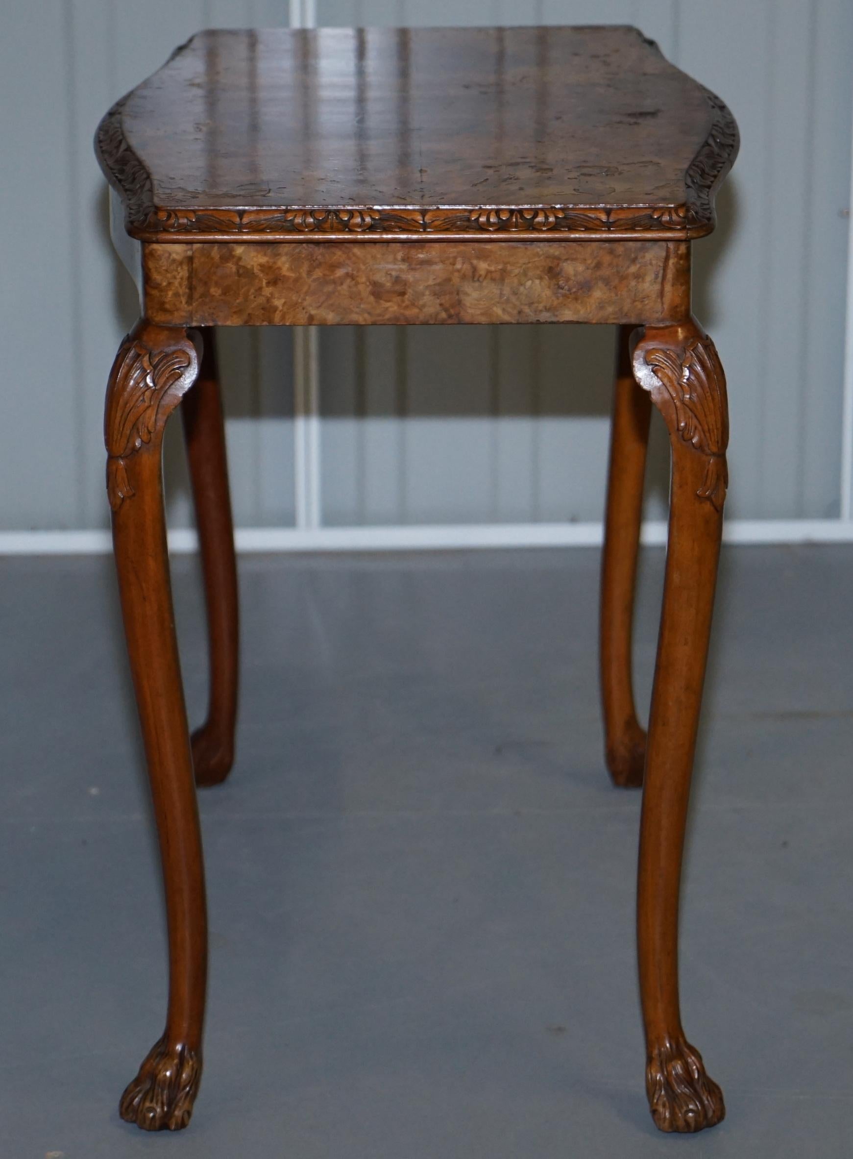 Stunning Vintage Burr Walnut Side Lamp Table Ornately Carved Frame Lion Feet For Sale 13