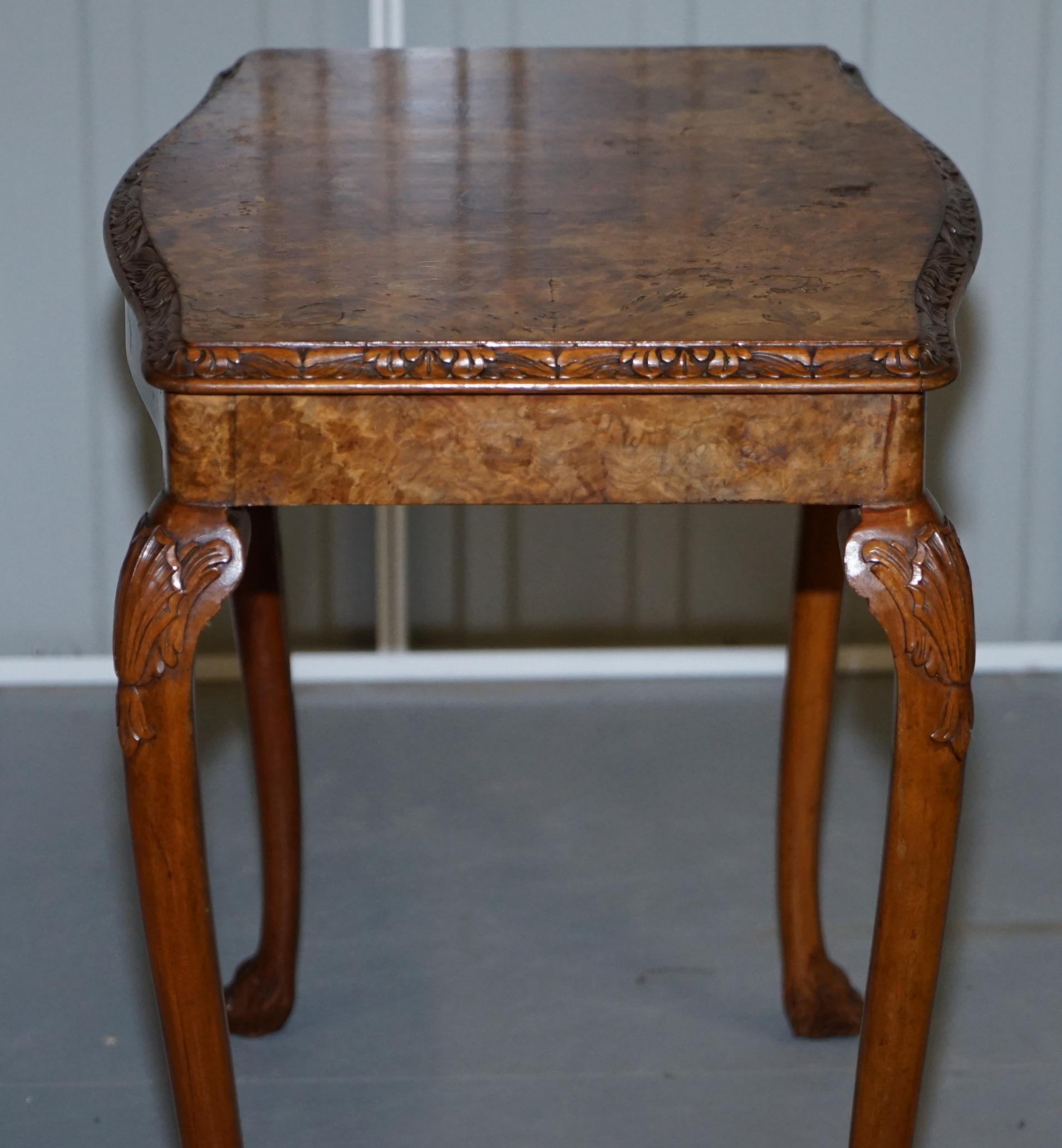 Stunning Vintage Burr Walnut Side Lamp Table Ornately Carved Frame Lion Feet For Sale 14