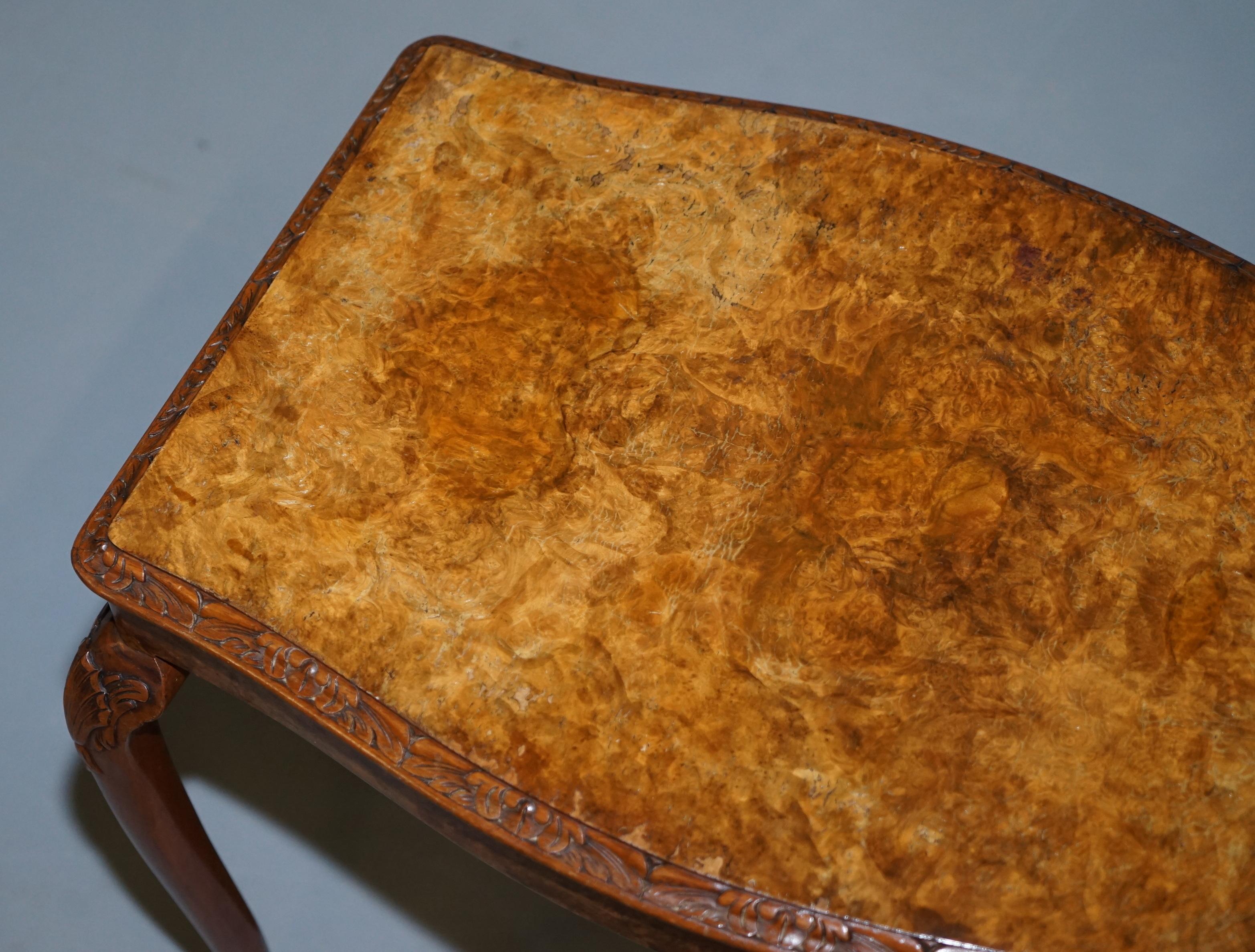 Hand-Crafted Stunning Vintage Burr Walnut Side Lamp Table Ornately Carved Frame Lion Feet For Sale