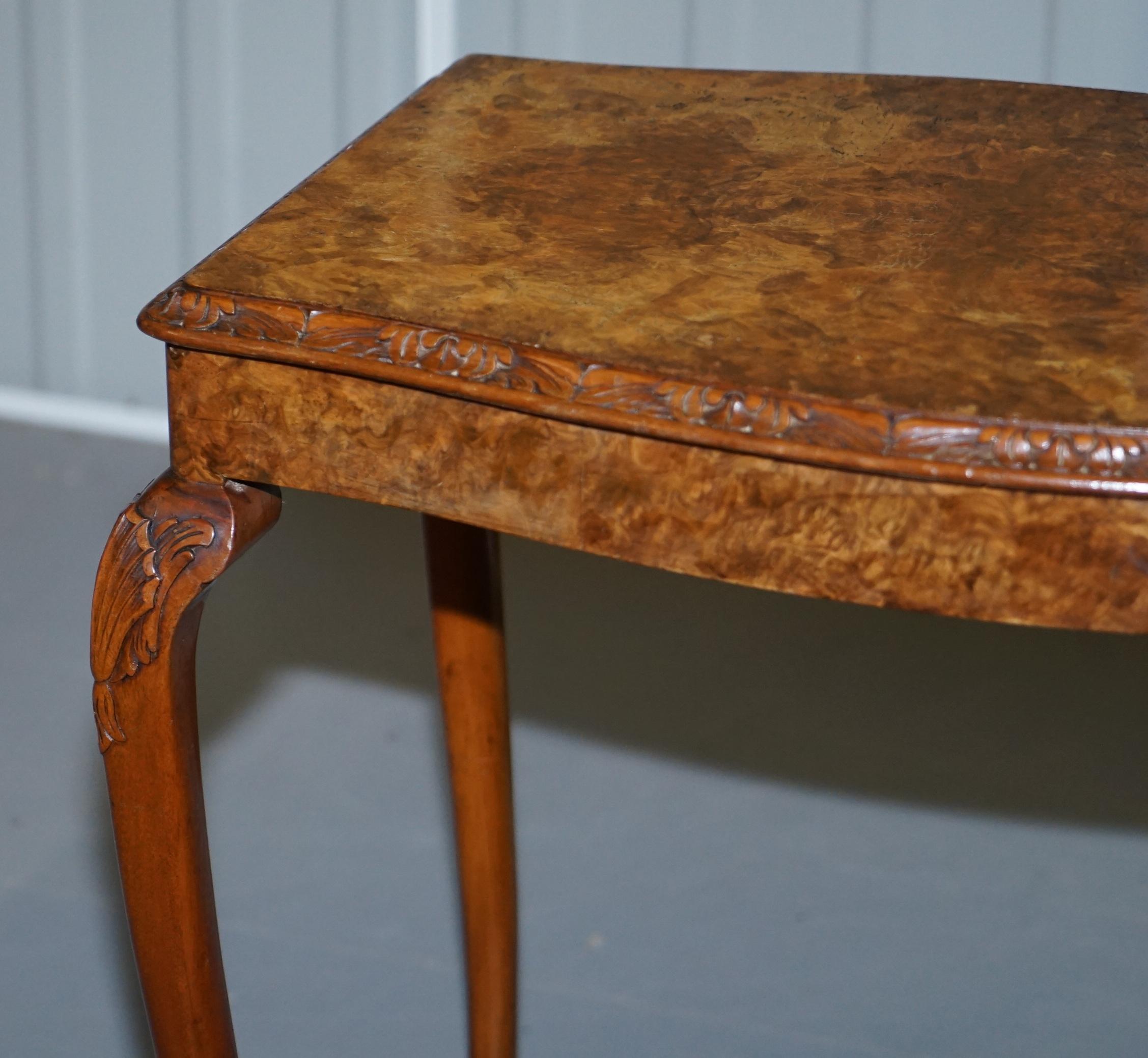 Stunning Vintage Burr Walnut Side Lamp Table Ornately Carved Frame Lion Feet For Sale 3