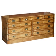 Stunning Vintage Burr Walnut & Yew Wood Military Campaign Sideboard Drawers