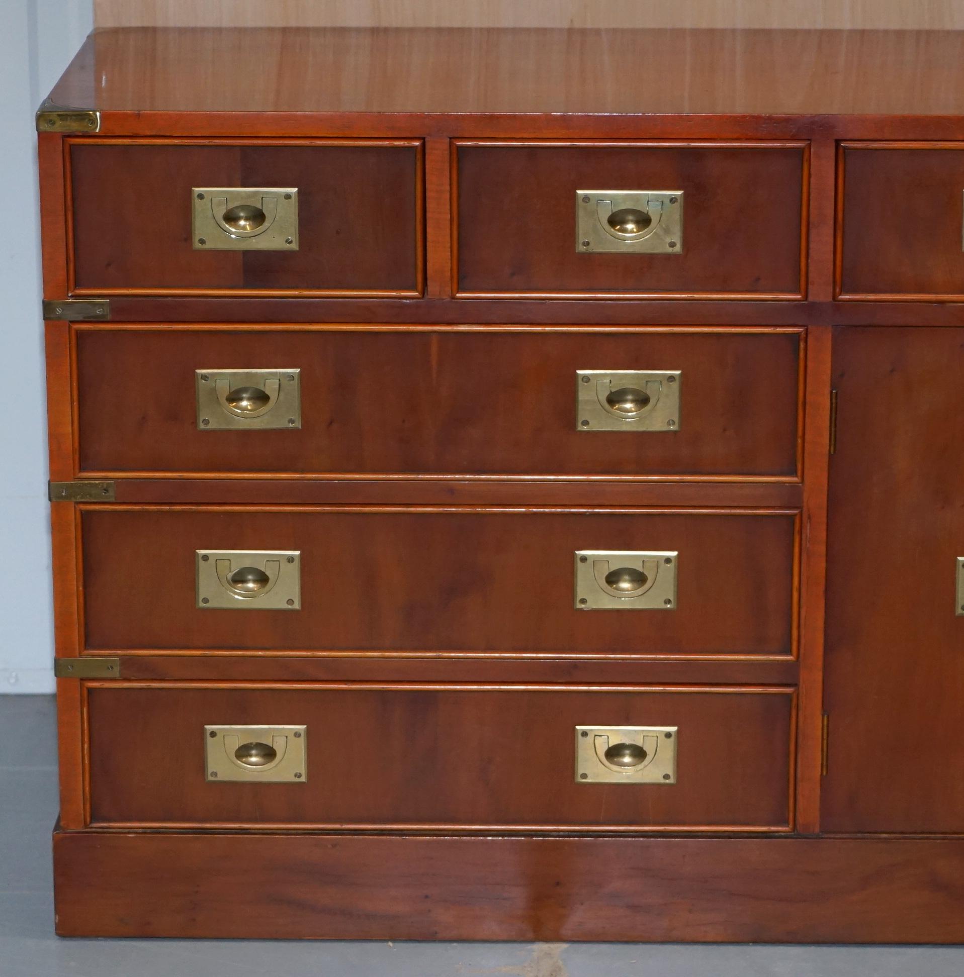 Hand-Crafted Stunning Vintage Burr Yew Wood Military Campaign Low Sideboard Chest of Drawers