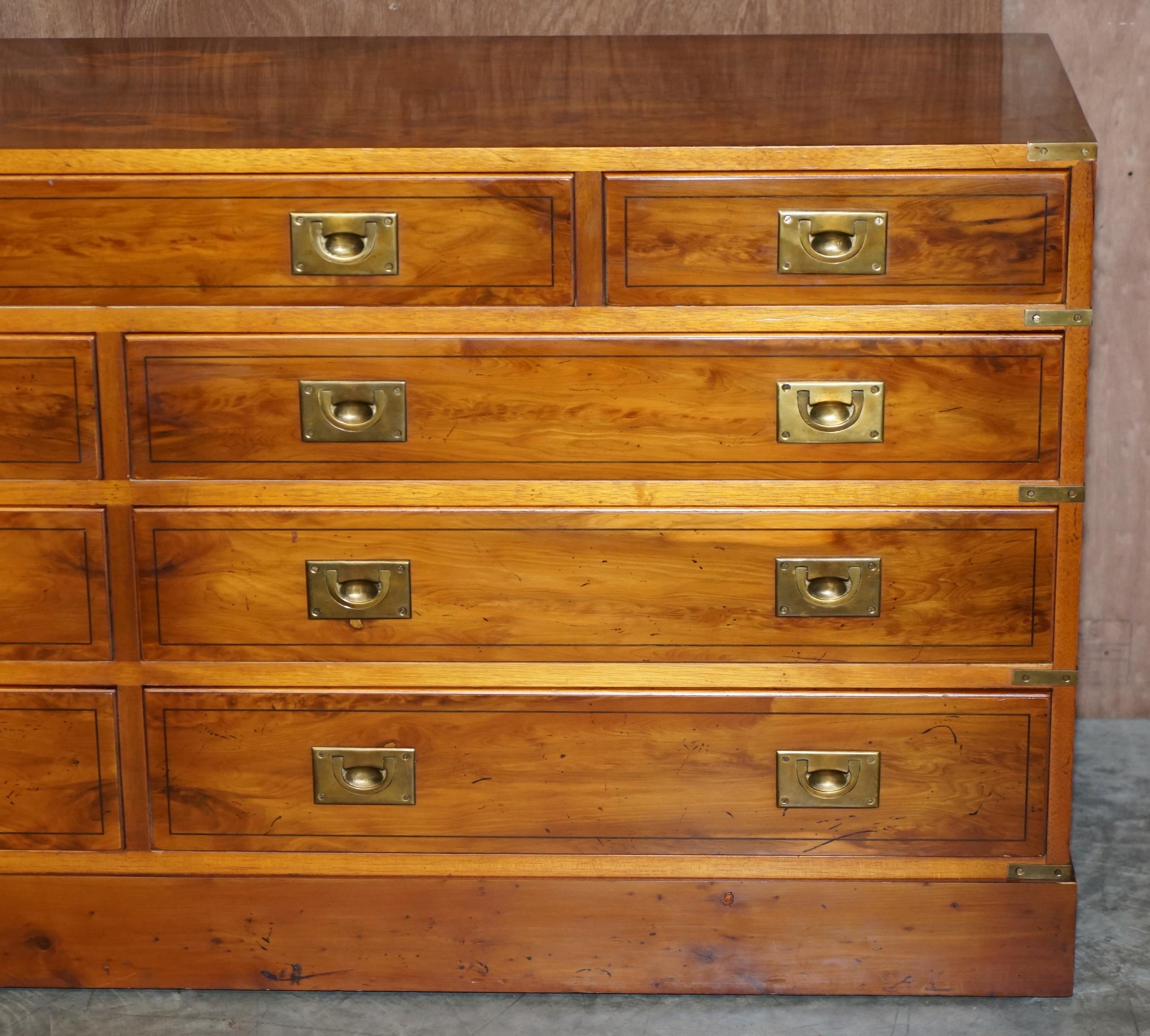 Stunning Vintage Burr Yew Wood Military Campaign Sideboard Bank of Drawers 4