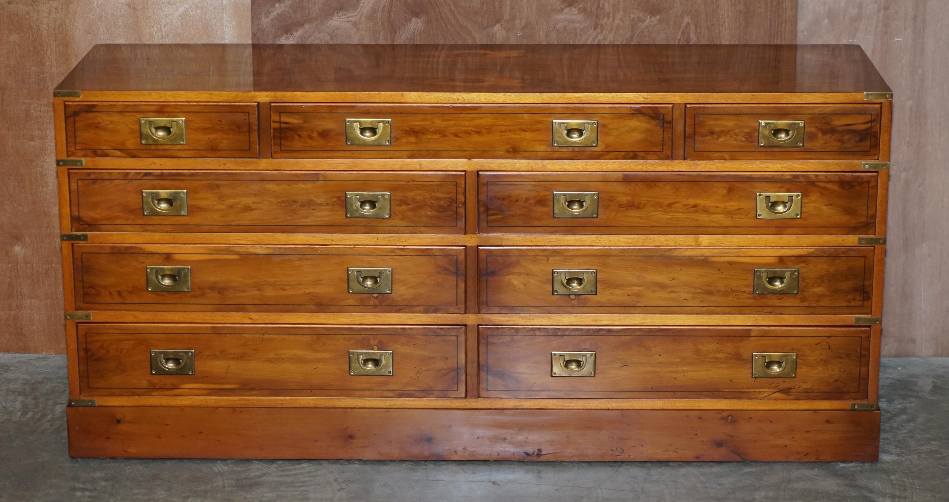 We are delighted to offer for sale this very fine burr yew wood military campaign bank of drawers sideboard

A very good looking and well made piece, these don’t come up for sale very often, they are usually in more basic timbers with a lot less