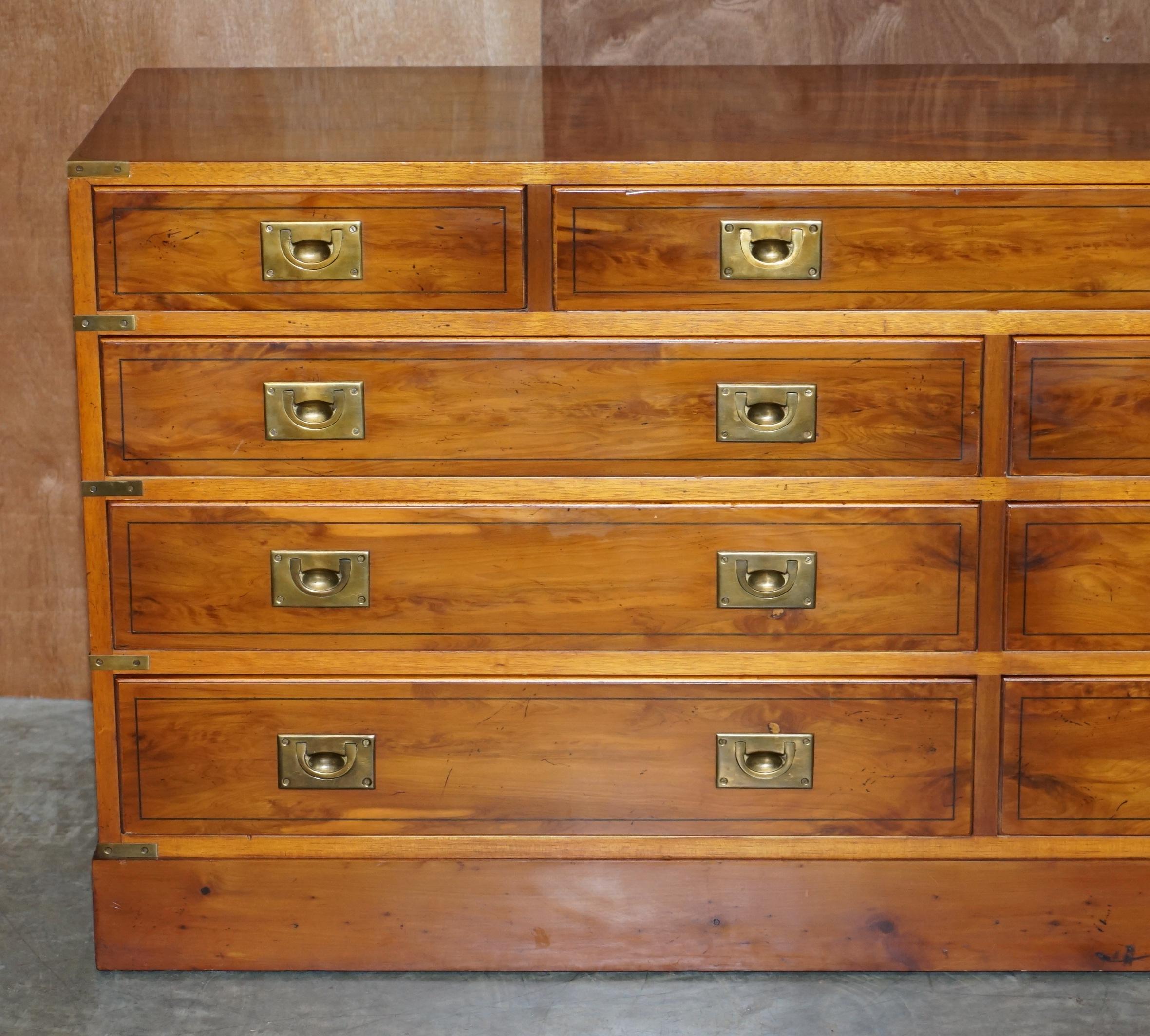 Stunning Vintage Burr Yew Wood Military Campaign Sideboard Bank of Drawers 2