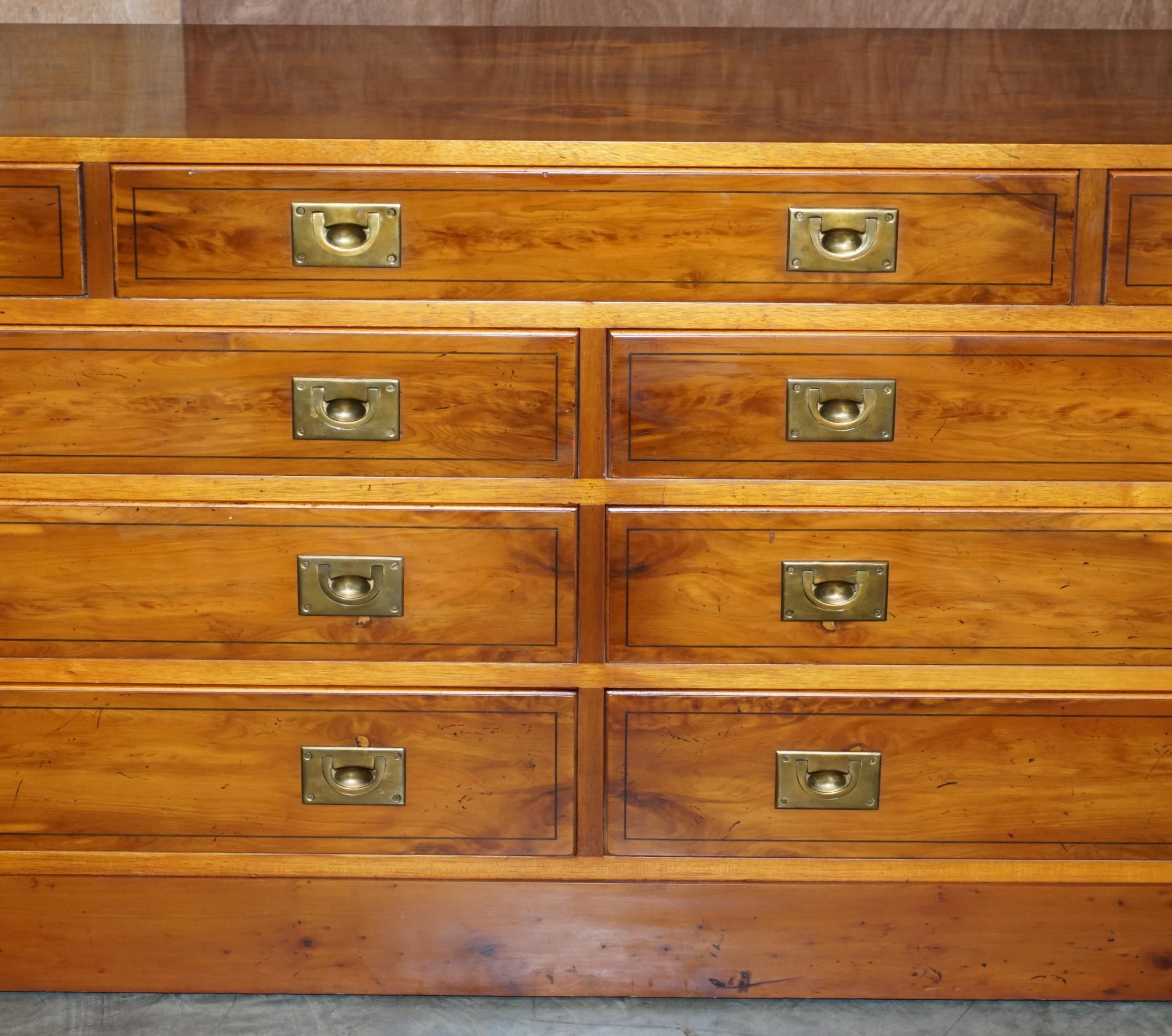 Stunning Vintage Burr Yew Wood Military Campaign Sideboard Bank of Drawers 3
