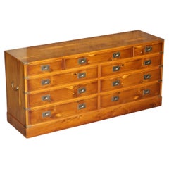 Stunning Vintage Burr Yew Wood Military Campaign Sideboard Bank of Drawers