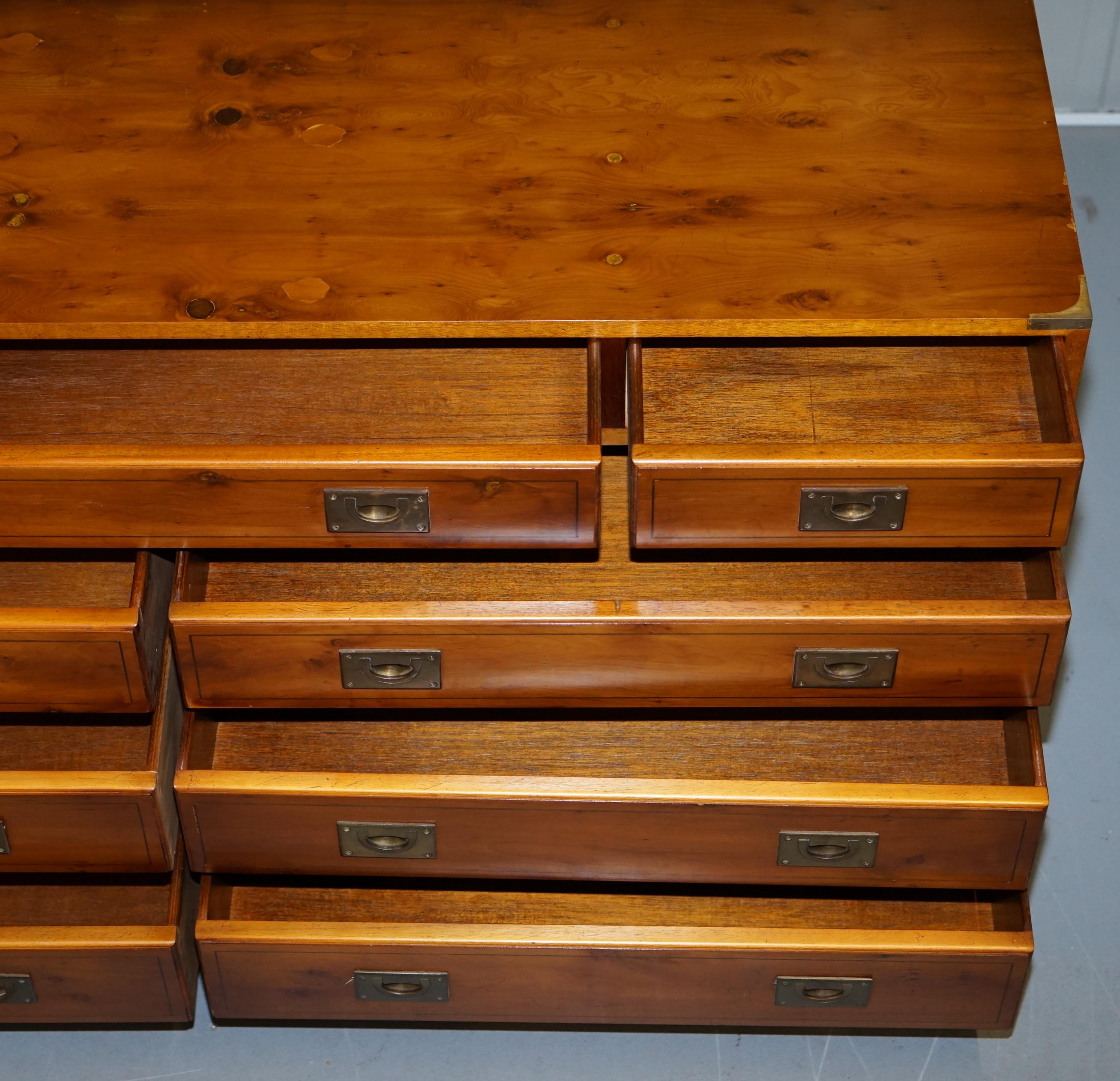 Stunning Vintage Burr Yew Wood Military Campaign Sideboard Chest of Drawers 12
