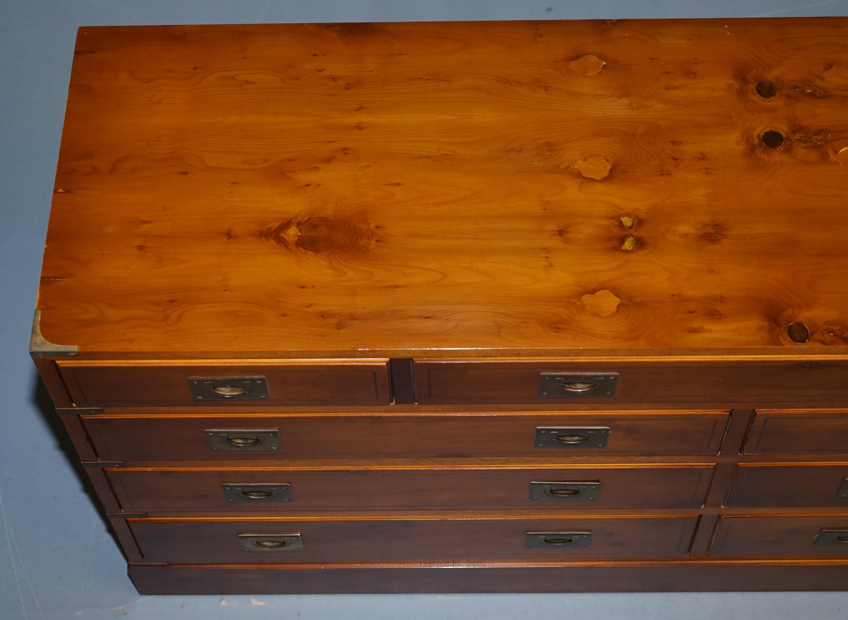 20th Century Stunning Vintage Burr Yew Wood Military Campaign Sideboard Chest of Drawers