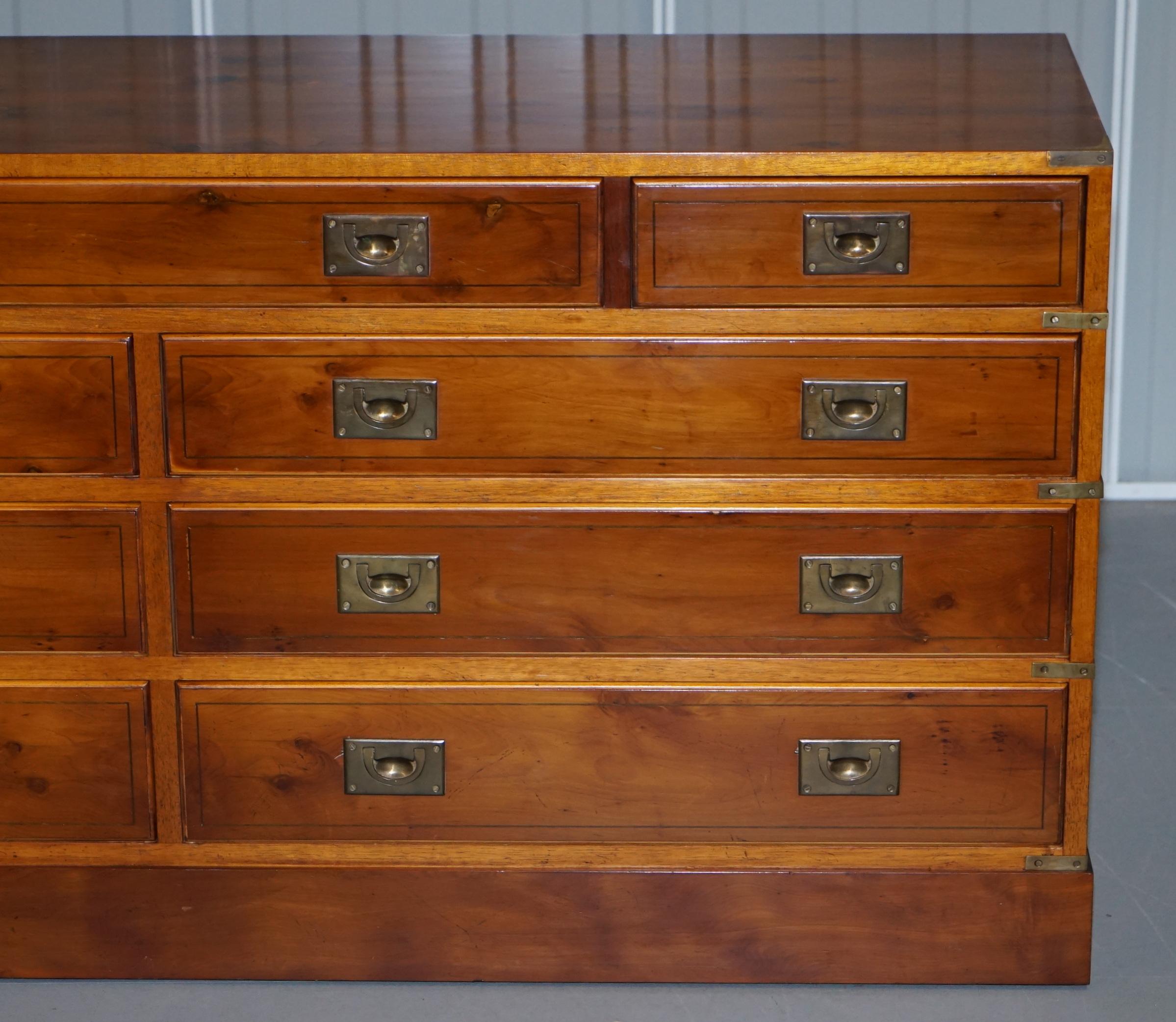 Stunning Vintage Burr Yew Wood Military Campaign Sideboard Chest of Drawers 2