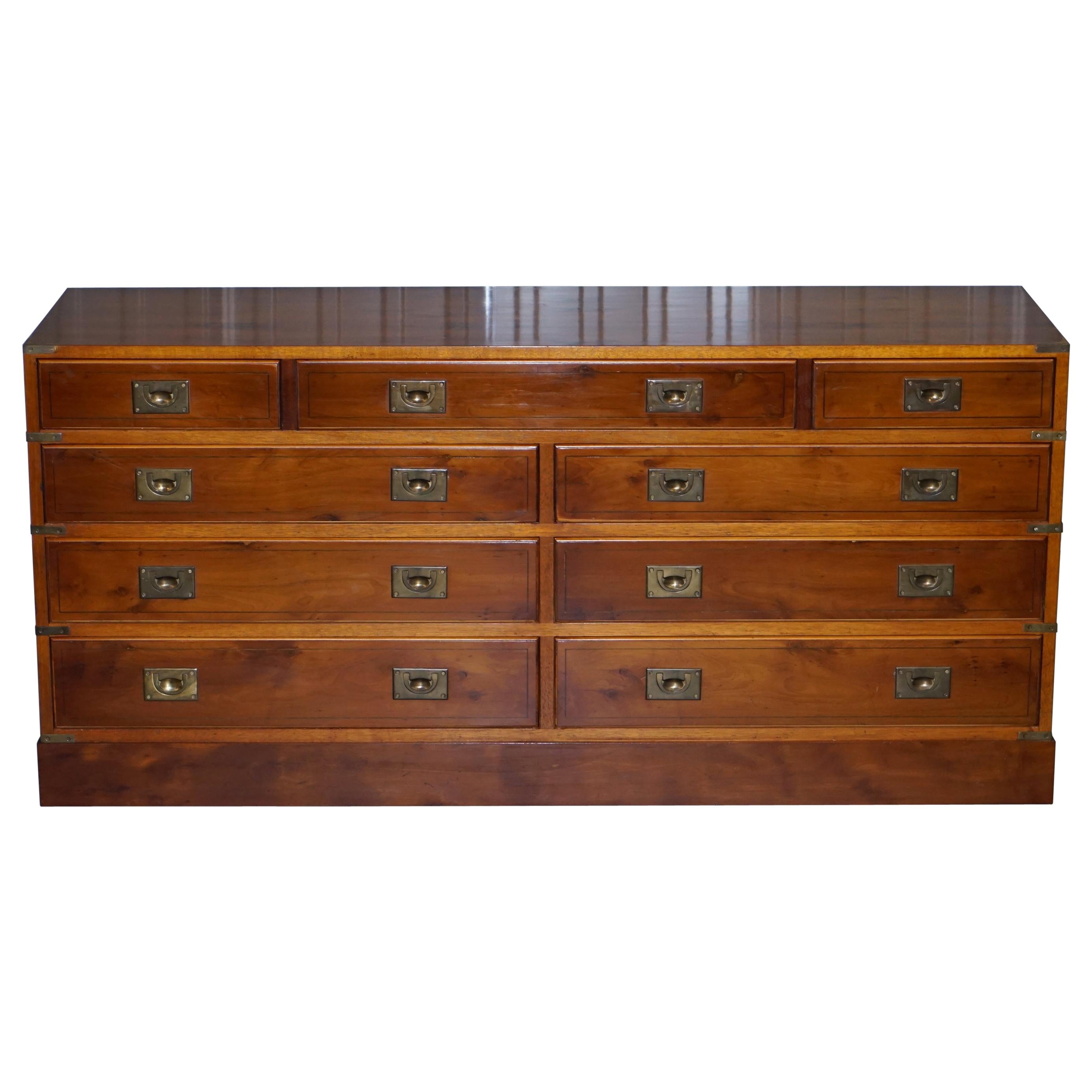 Stunning Vintage Burr Yew Wood Military Campaign Sideboard Chest of Drawers