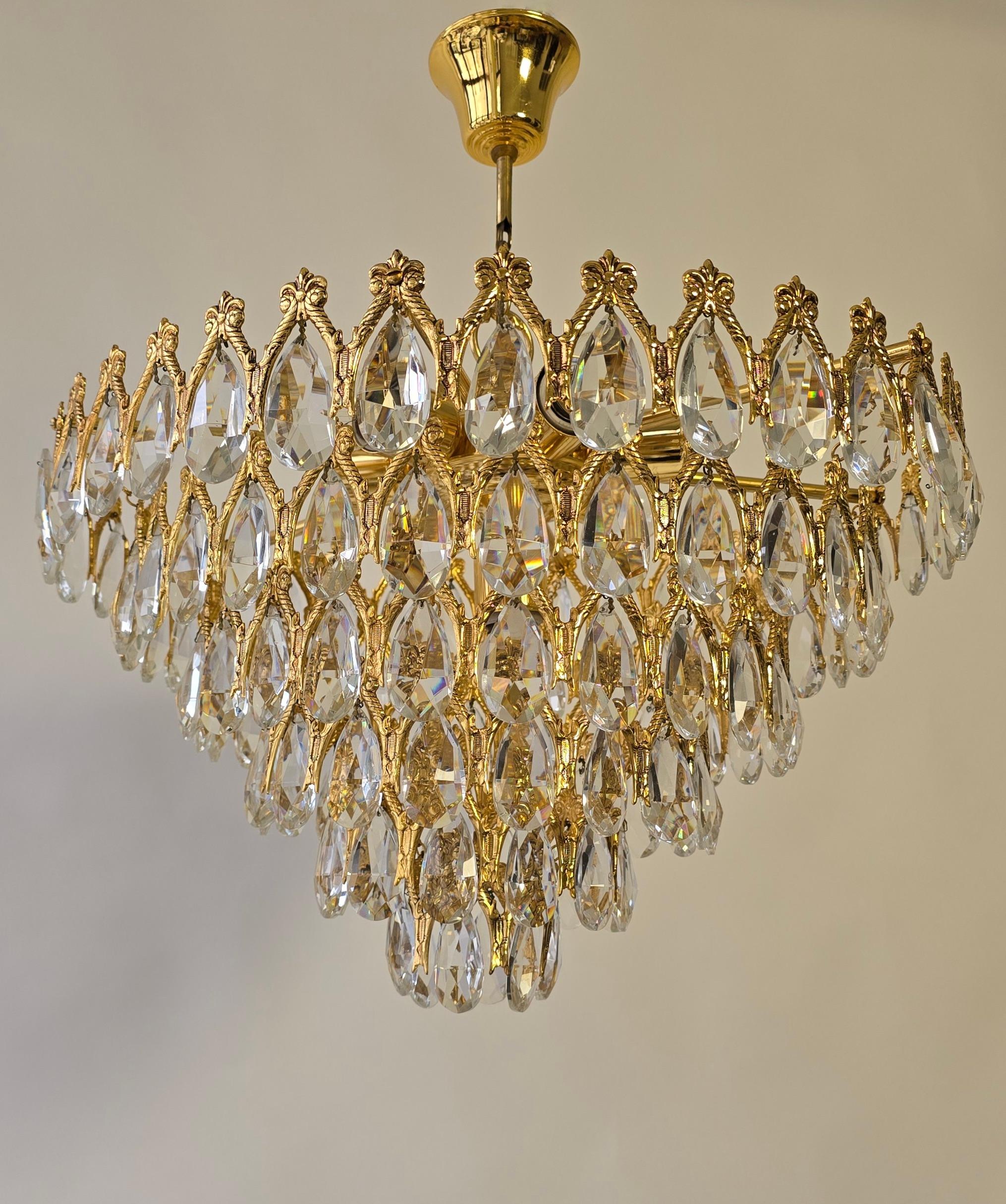 Spanish Chandelier with Large Teardrop Crystals – Spain, 1970s For Sale
