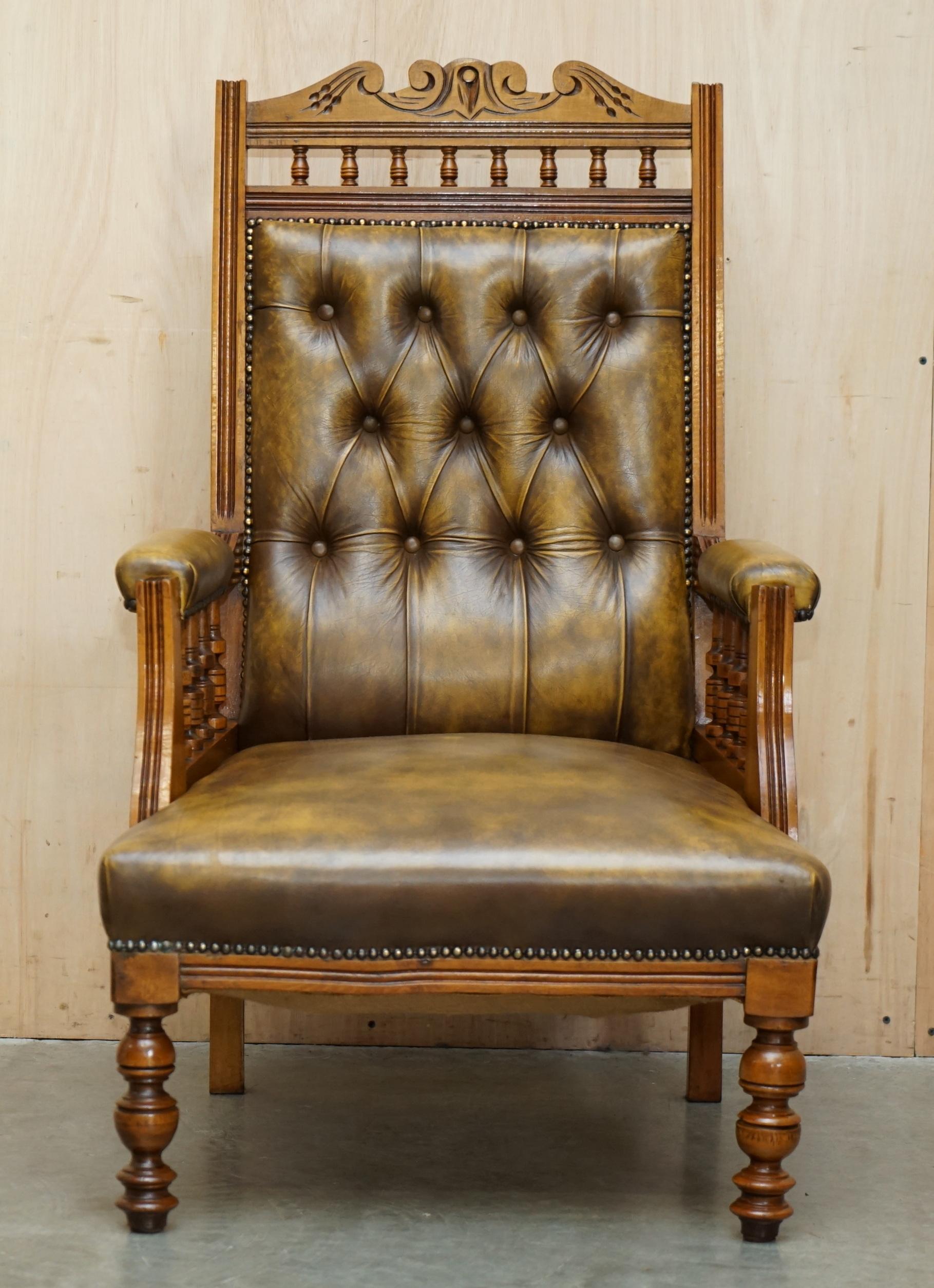 Royal House Antiques

Royal House Antiques is delighted to offer for sale this very comfortable and decorative vintage Chesterfield hand tufted library reading armchair in petrol brown leather upholstery 

Please note the delivery fee listed is just