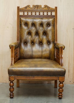 CHAUSSIER LIBRAIRE VINTAGE CHESTERFIELD TUFTED PETROL BROWN LEATHER